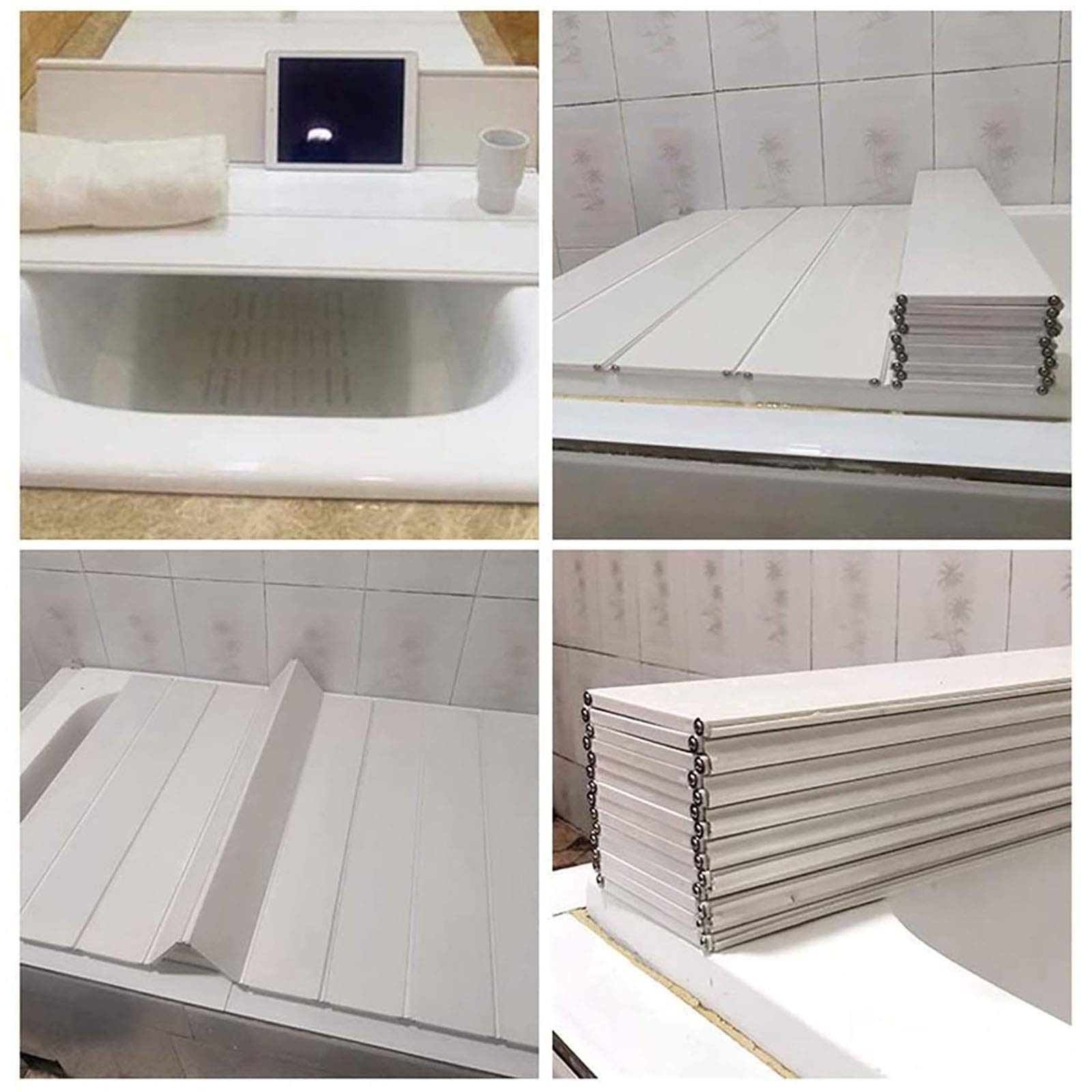 White PVC Folding Bathtub Cover - 165×80×0.6cm Dustproof Bath Lid, Insulation Tray & Shutter Board for Relaxing Bath Time | Perfect for Spa Days, Reading & Wine Soaks