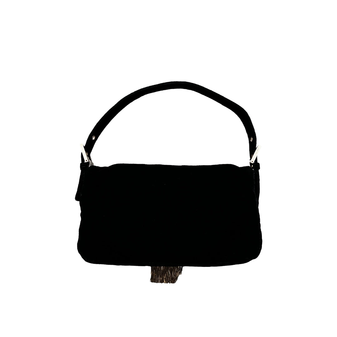 Fendi Vintage Velvet Fringe Baguette Bag - Luxury Designer Crossbody Purse for Women | Perfect for Evening Parties, Date Nights & Special Occasions