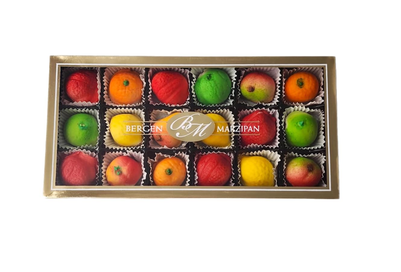 Premium Bergen Marzipan Assorted Fruit Shapes - 18pcs Delicious Almond Candy Gift Box | Perfect for Holidays, Birthday Gifts & Dessert Platters