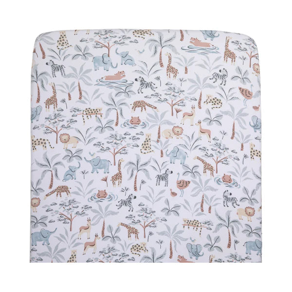 Organic Cotton Jersey Fitted Crib Sheet - Wild Safari Animal Print - Soft Breathable Baby Bedding for Nursery & Toddler Sleep