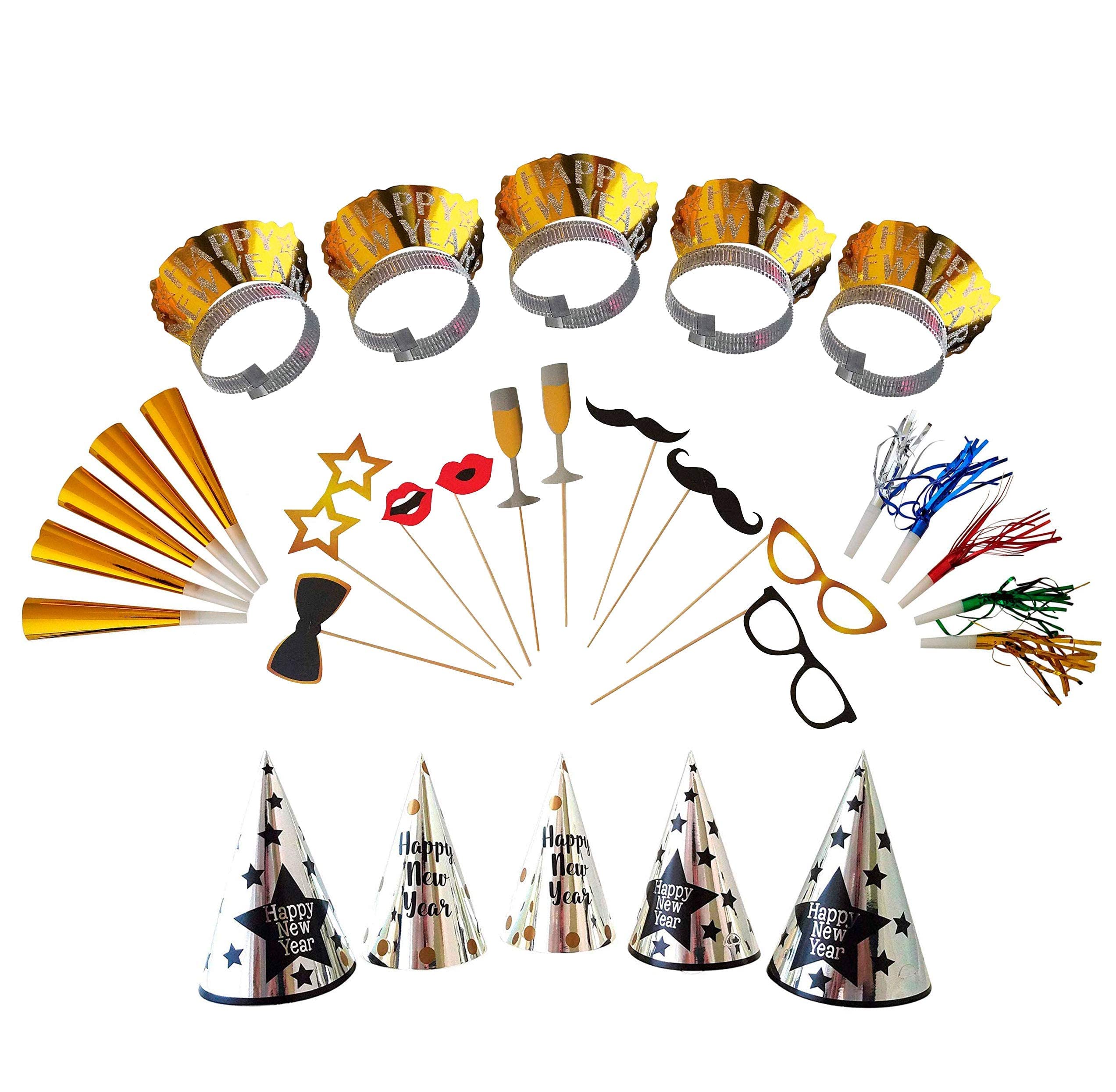 PMU New Year’s Eve Party Supplies Kit for 50 Guests - 5-Pack Party Decorations (10/Pkg) - Perfect for NYE Celebrations, Countdown Parties & Holiday Gatherings