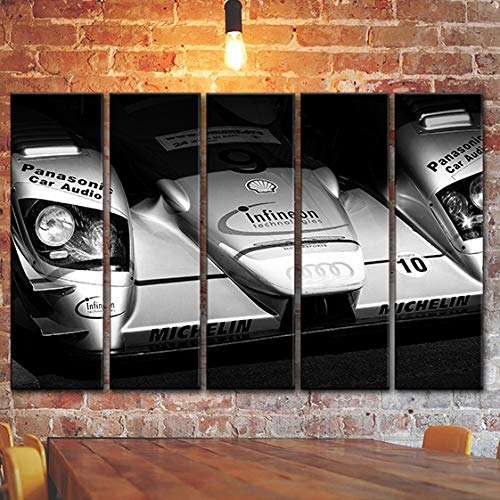 5-Piece R8 Le Mans Race Car Wall Art Canvas Print Set - 35x55 Inch Sports Car Theme Wall Decor for Living Room, Garage & Showroom