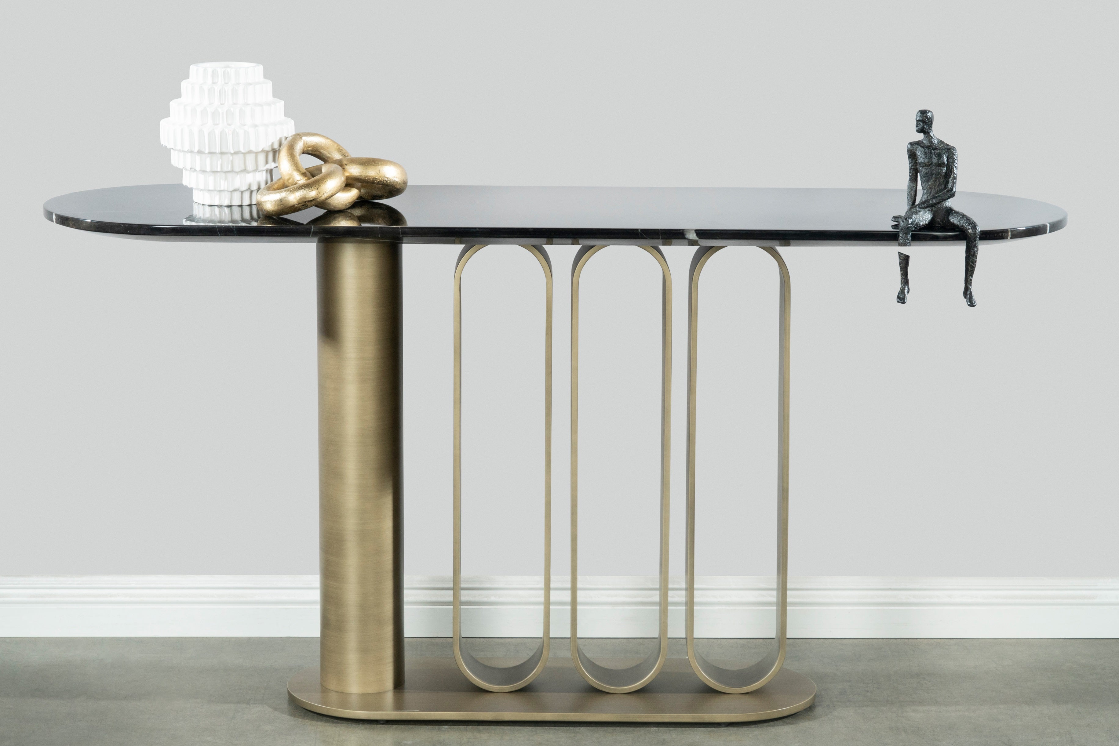 Modern Gold Console Table with Black Marble Top - Elegant Entryway, Living Room, or Hallway Furniture for Home Decor
