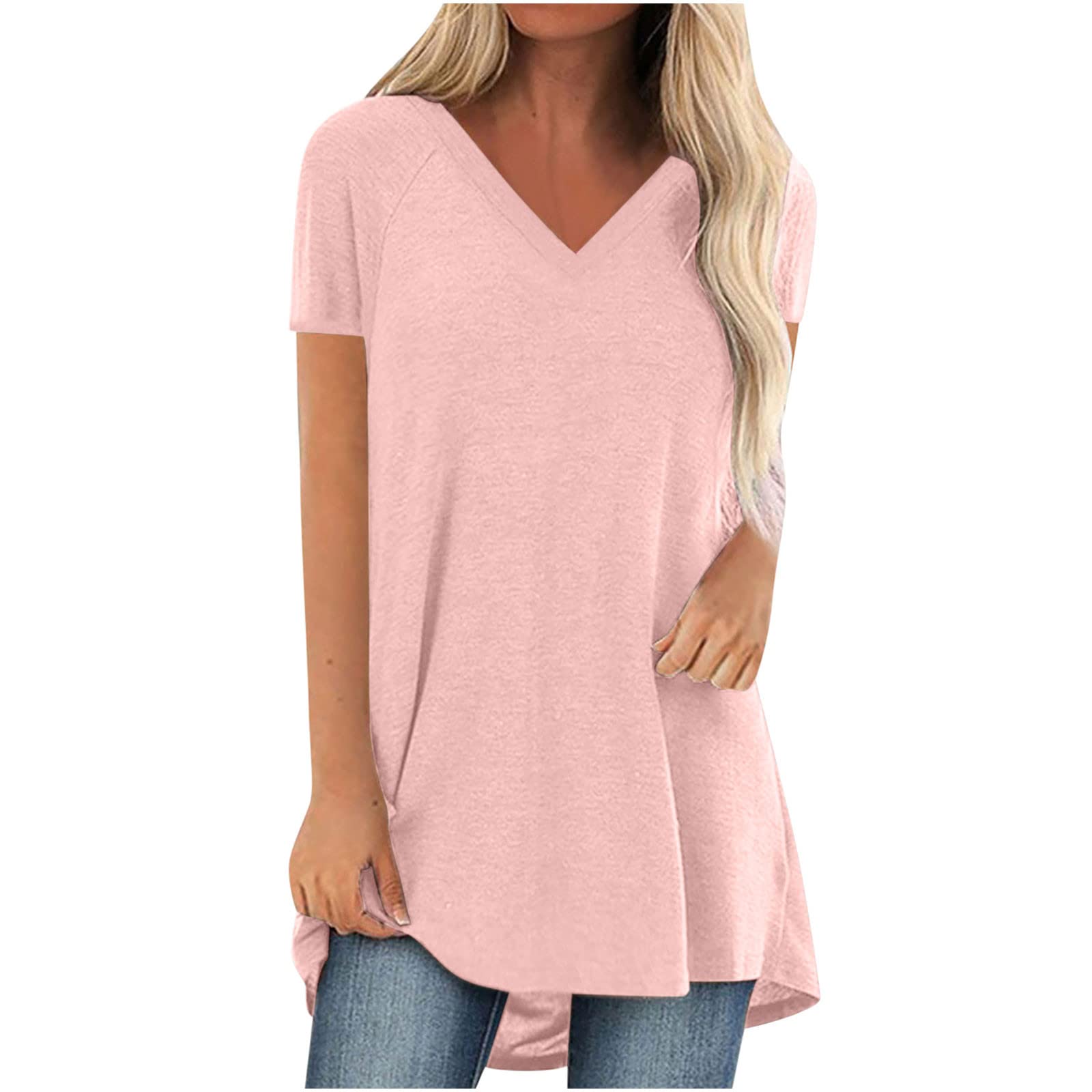 2024 Trendy Women's Summer Tops - Casual Short Sleeve Crew Neck T-Shirts & Loose Fit Blouses | Lightweight Solid Color Dressy Tops for Beach, Work & Everyday Wear