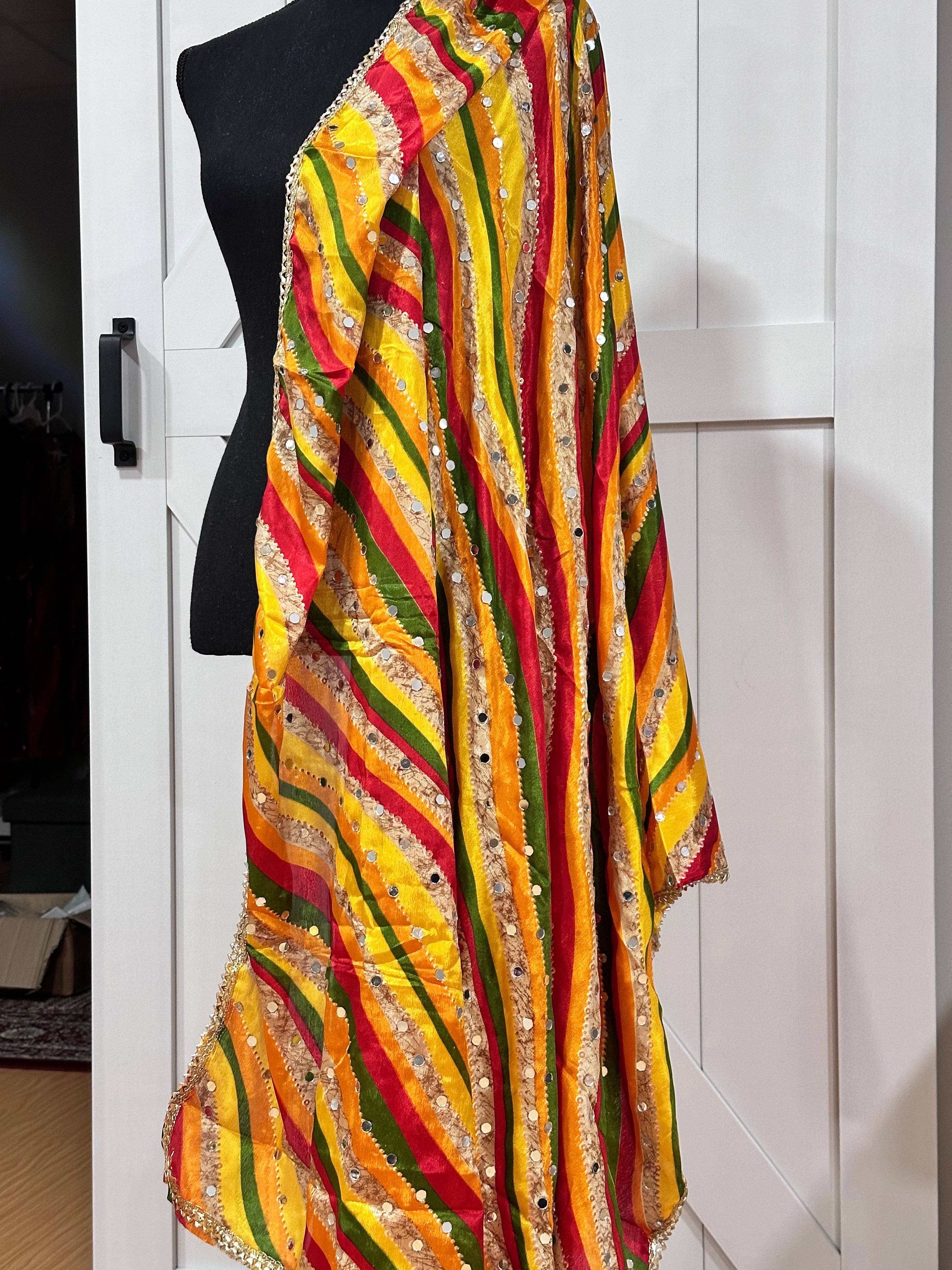 Phulkari Style Multicolor Dupatta - Handmade Embroidered Scarf for Women - Perfect for Weddings, Parties & Cultural Events