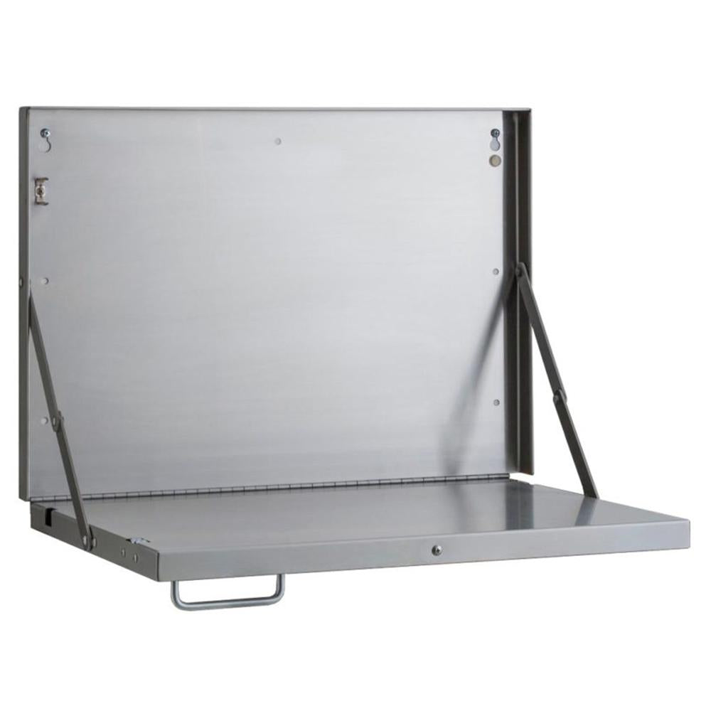 Bobrick B7816 Folding Charting Station with Shelf - Satin Finish | Medical Wall-Mounted Storage for Hospitals & Clinics | Space-Saving Organization Solution