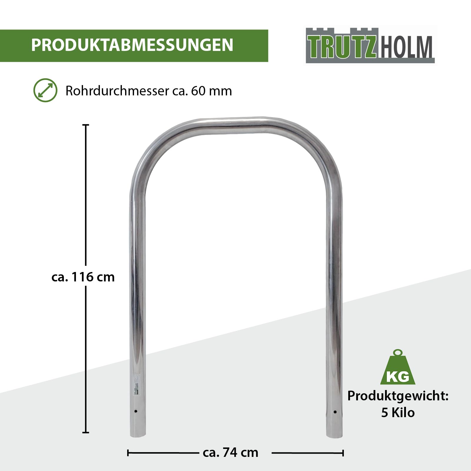 TRUTZHOLM Stainless Steel Bike Rack 116x74 cm, 60 mm Diameter, 2 Parking Spaces - Secure Bicycle Stand for Outdoor Use, Concrete Mounted, Anti-Theft Design - Perfect for Home, Garage, Park, and Public Spaces