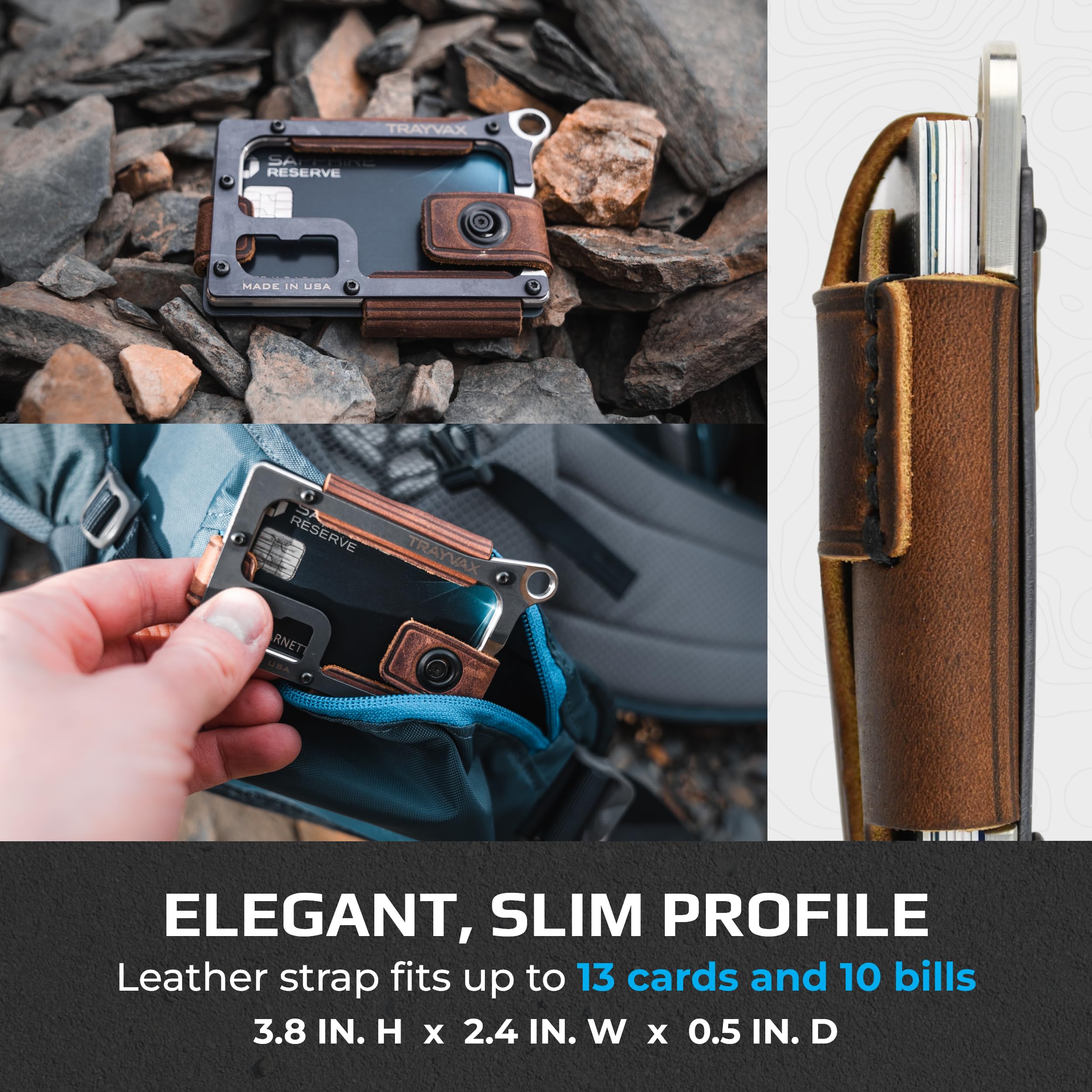 Trayvax Contour RFID Front Pocket Wallet - Slim Leather & Metal Minimalist Money & Credit Card Holder for Men & Women - Raw Mississippi Mud - Perfect for Travel, Everyday Carry & Secure Storage