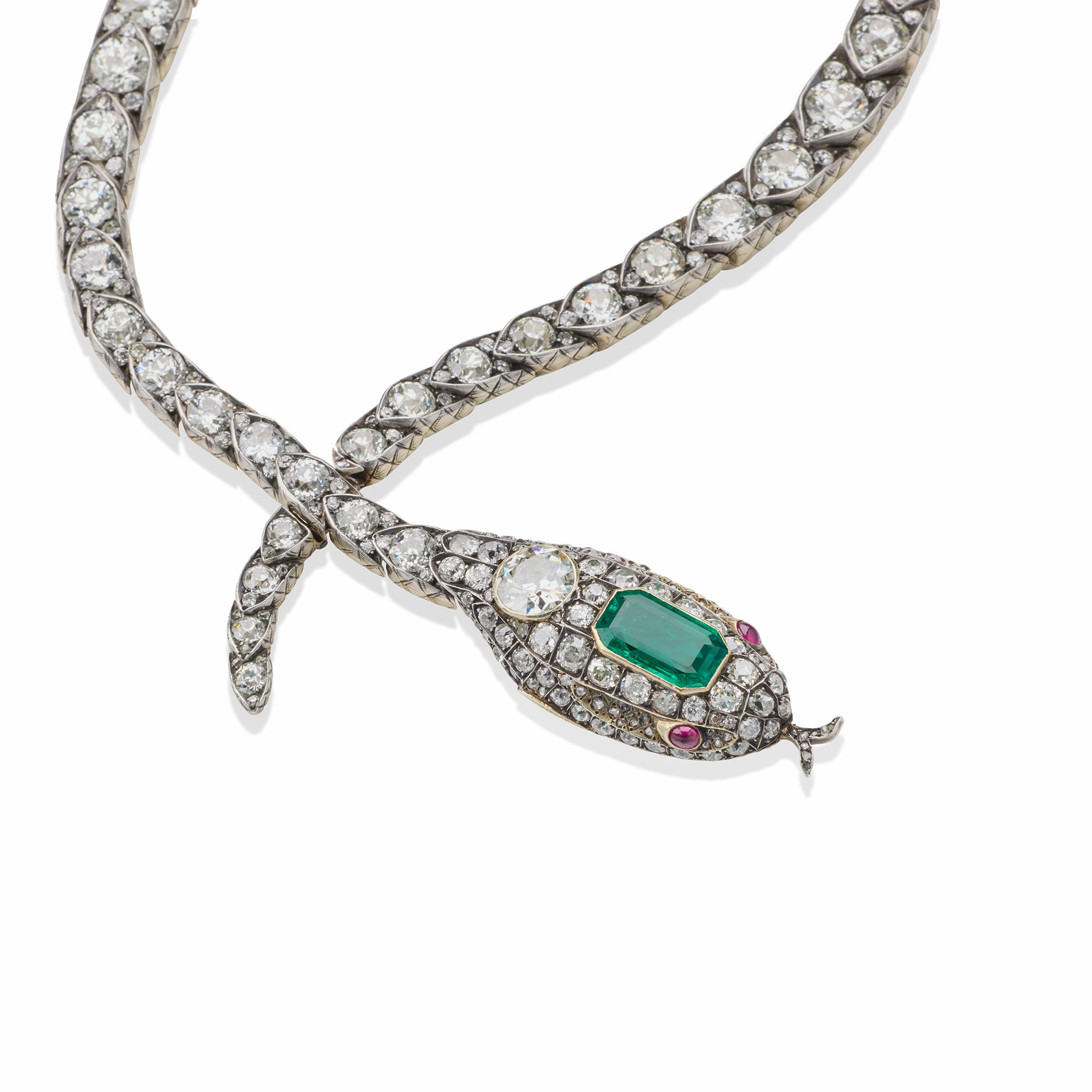 Vintage Emerald & Diamond Serpent Necklace - 18K Gold Plated Snake Jewelry for Women - Elegant Statement Piece for Evening Gala, Wedding & Special Occasions