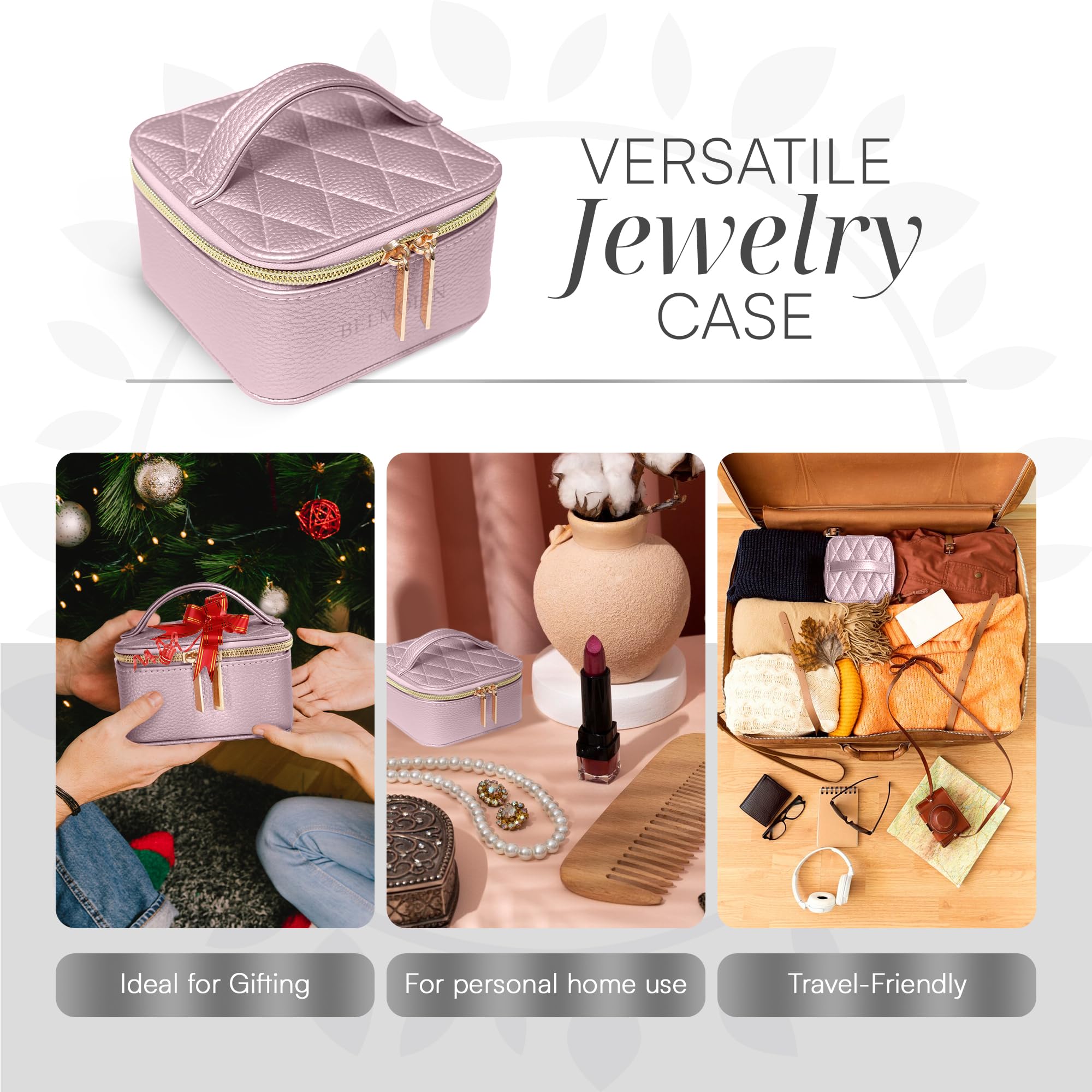 Leather Travel Jewelry Organizer Case for Women - Anti Tangle Jewelry Storage Box with Soft Pink Interior - Portable Jewelry Box for Necklaces, Rings & Earrings - Perfect for Vacations, Business Trips & Daily Use