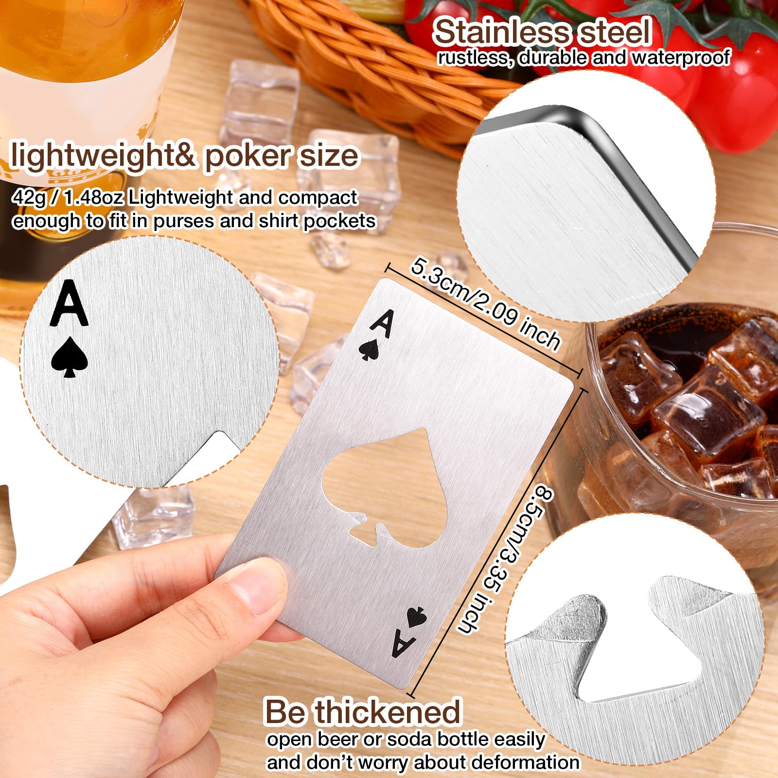 40-Piece Poker Bottle Cap Opener Set - Ace of Spades Design, Personalized Stainless Steel Beer Cap Openers - Bulk Groomsmen Gifts for Weddings, Parties & Events (Silver) - Perfect for Bachelor Parties, BBQ Gatherings & Home Bars