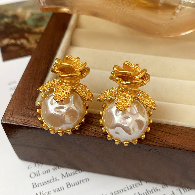 Baroque Pearl Flower Stud Earrings for Women - 925 Sterling Silver Floral Pearl Earrings | HE12445 | Elegant Gift for Wedding, Party & Daily Wear