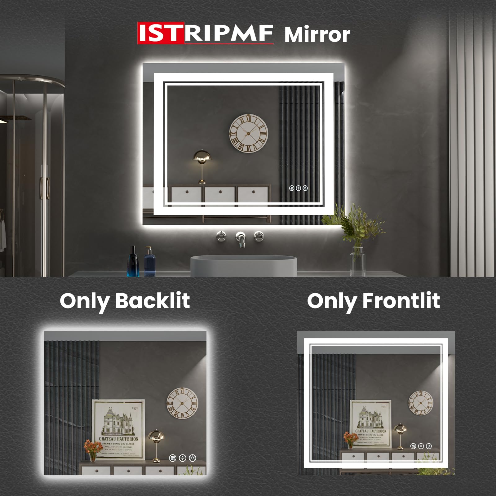 40 x 24 Inch LED Bathroom Mirror with Anti-Fog & Dimmable Memory Lights - Front Light & Backlit Vanity Mirror - Shatterproof Wall-Mounted for Makeup, Shaving & Home Decor