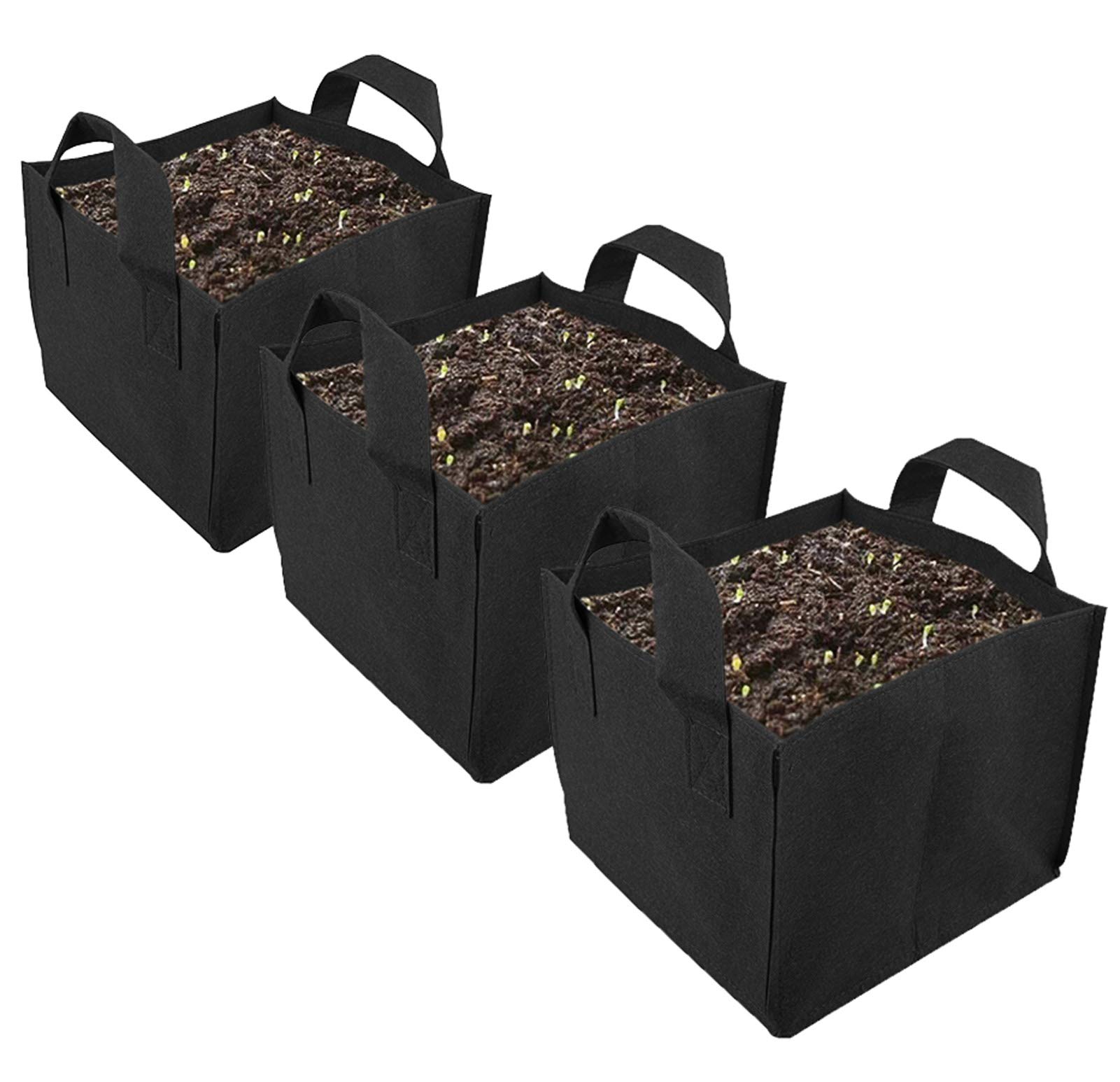 Okngr 3 Gallon Heavy Duty Square Grow Bags - Thickened Fabric Plant Pots with Reinforced X-Stitch Handles for Vegetables, Flowers & Herbs | Indoor/Outdoor Gardening, Urban Farming, Balcony Planting (Black)