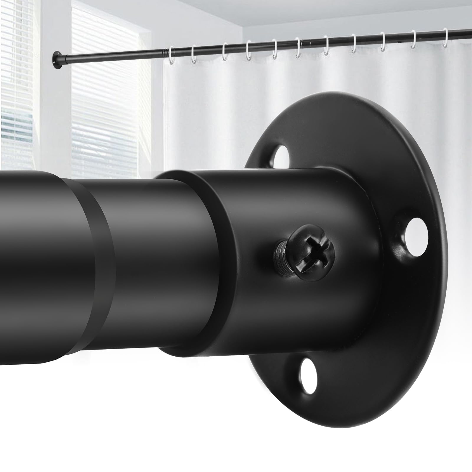 Creatyi Heavy Duty Screw-in Shower Curtain Rod - Adjustable 28 to 50 Inches, Wall Mounted Bathroom Rod for Shower, Bathtub, and Closet Organization (Black, 1 Piece)