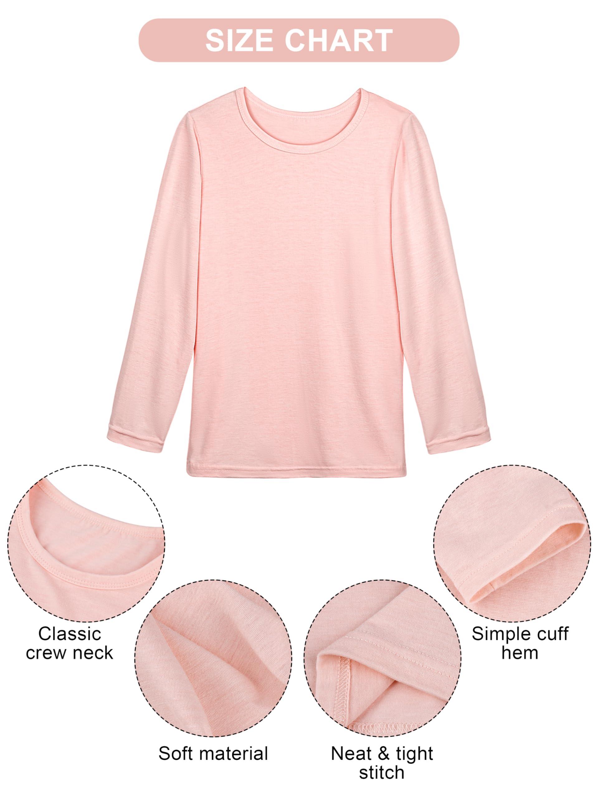 Cooraby 5 Pack Girls' Long Sleeve T-Shirts - Soft Cotton Crewneck Toddler Tees for Kids - Perfect for School, Playdates & Everyday Wear