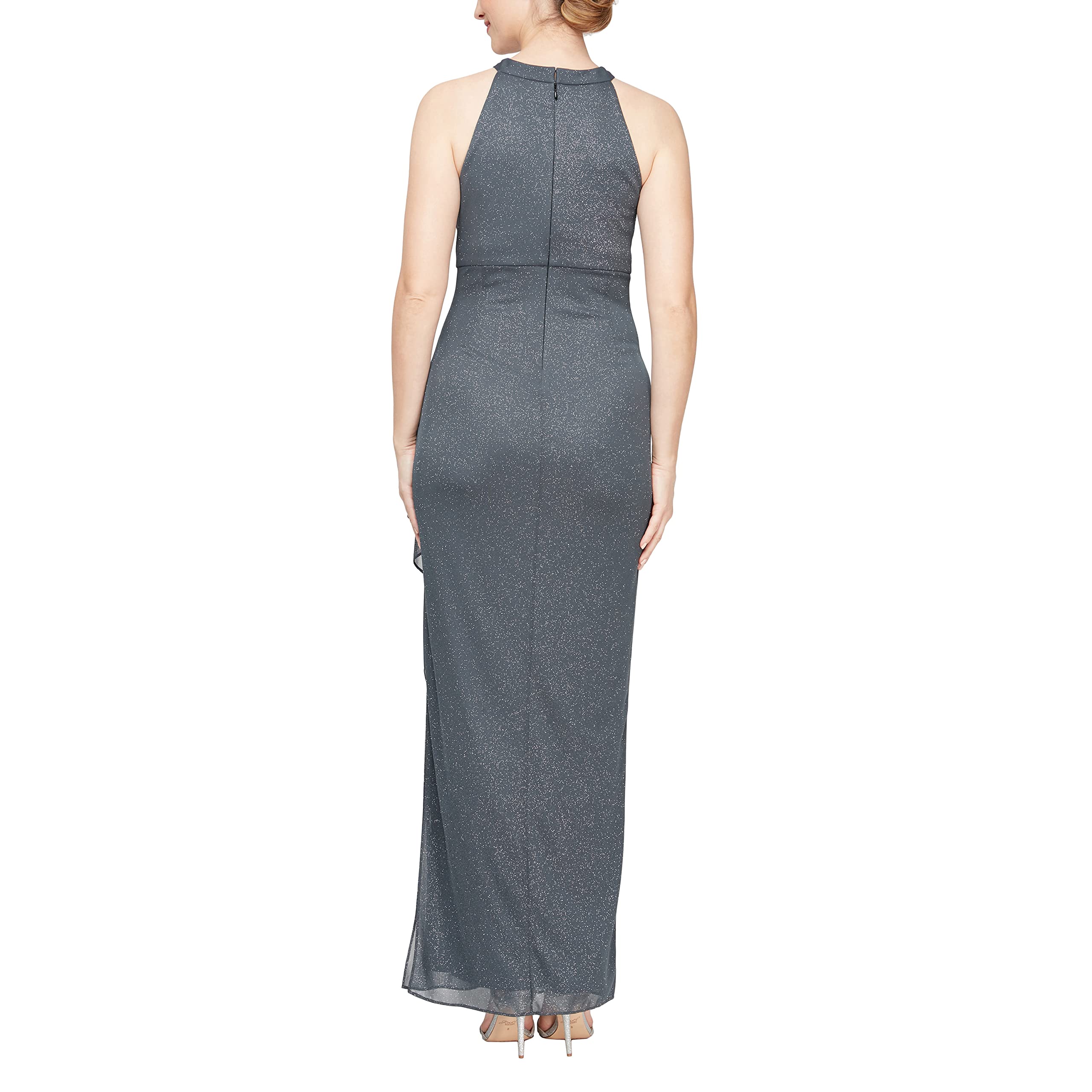 Alex Evenings Women's Long Glitter Mesh Wedding Guest Dress - Elegant Formal Gown with Halter Neckline for Special Occasions (Petite & Regular Sizes) | Perfect for Weddings, Galas, Prom Nights & Evening Parties