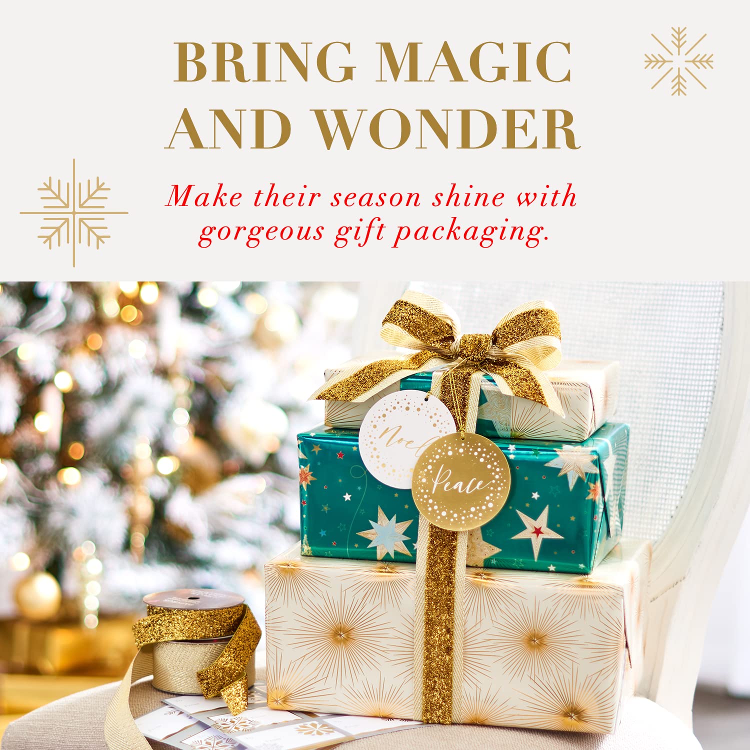 Premium Papyrus Christmas Wrapping Paper Rolls - Festive Red & Silver Holiday Gift Wrap (2 Rolls, 40 sq. ft) for Present Wrapping, Tree Decorations & Party Supplies