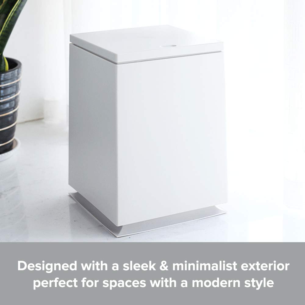 Modern 1.85 Gal/7L Square Trash Can with Lid - Pop Open Push Top Garbage Bin - White Bathroom & Kitchen Waste Basket - Removable Liner Bucket for Home, Office, Dorm, RV - Space Saving Small Trash Can for Bathrooms, Kitchens, Bedrooms & Offices