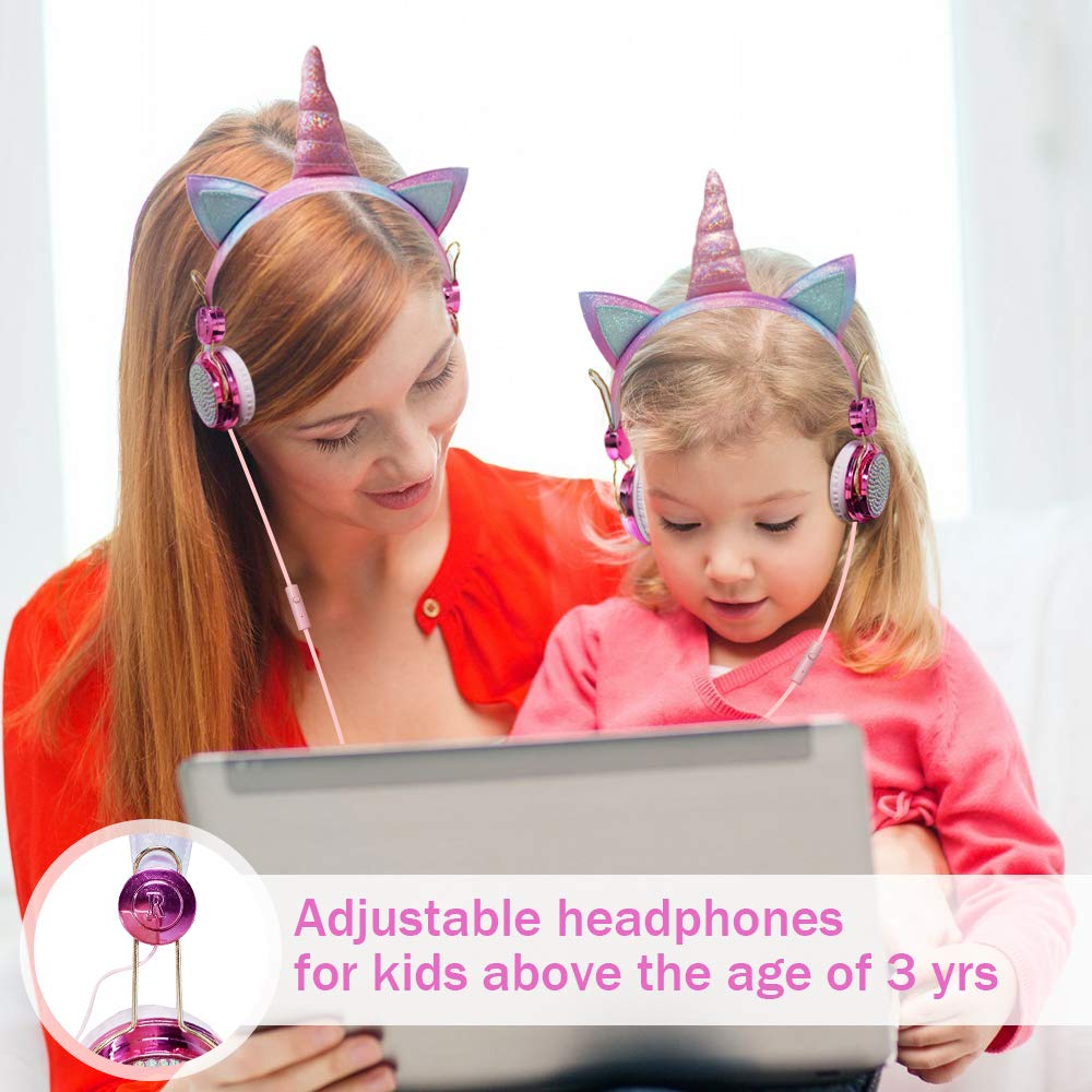 **Unicorn Kids Headphones for Girls & Boys - Adjustable Wired Headphones with 3.5mm Jack, Over-Ear Design & Built-in Mic - Perfect for School, Travel, Birthday & Christmas Gifts**