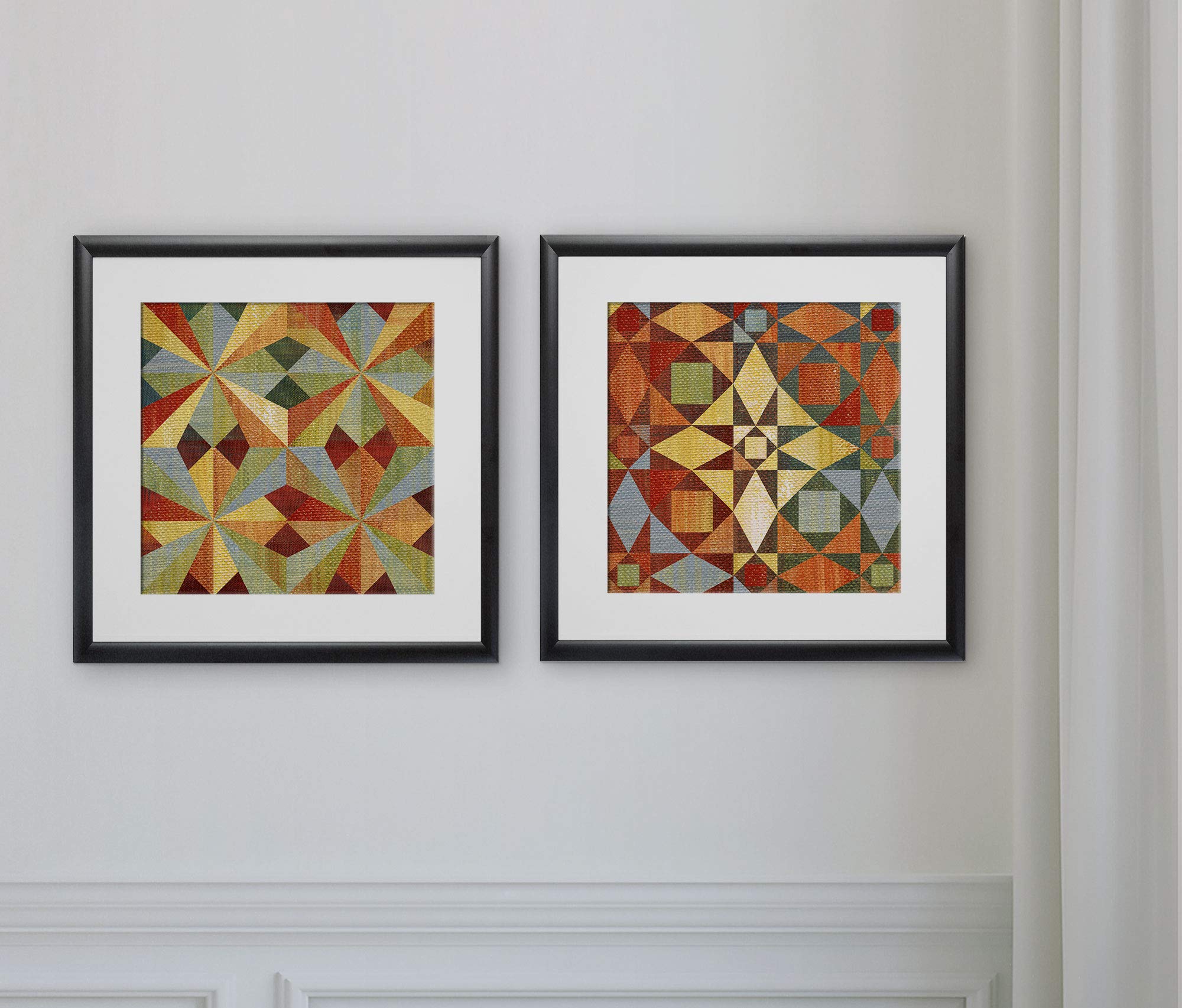 Wexford Home Kaleidoscope Quilt Set - 2 Piece Art Print Bedding Collection 16x16 Inches in Black | Modern Geometric Pattern for Bedroom Decor & Guest Room Styling