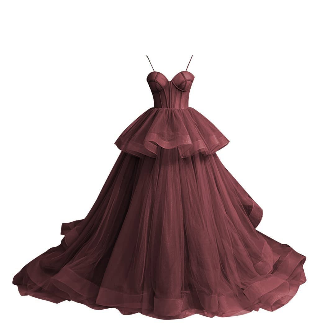 Elegant Puffy Spaghetti Strap Tulle Prom Dress for Women - Sweetheart Neckline Long Ball Gown Wedding & Formal Evening Gowns | Perfect for Prom Night, Homecoming, Quinceañera & Special Occasions