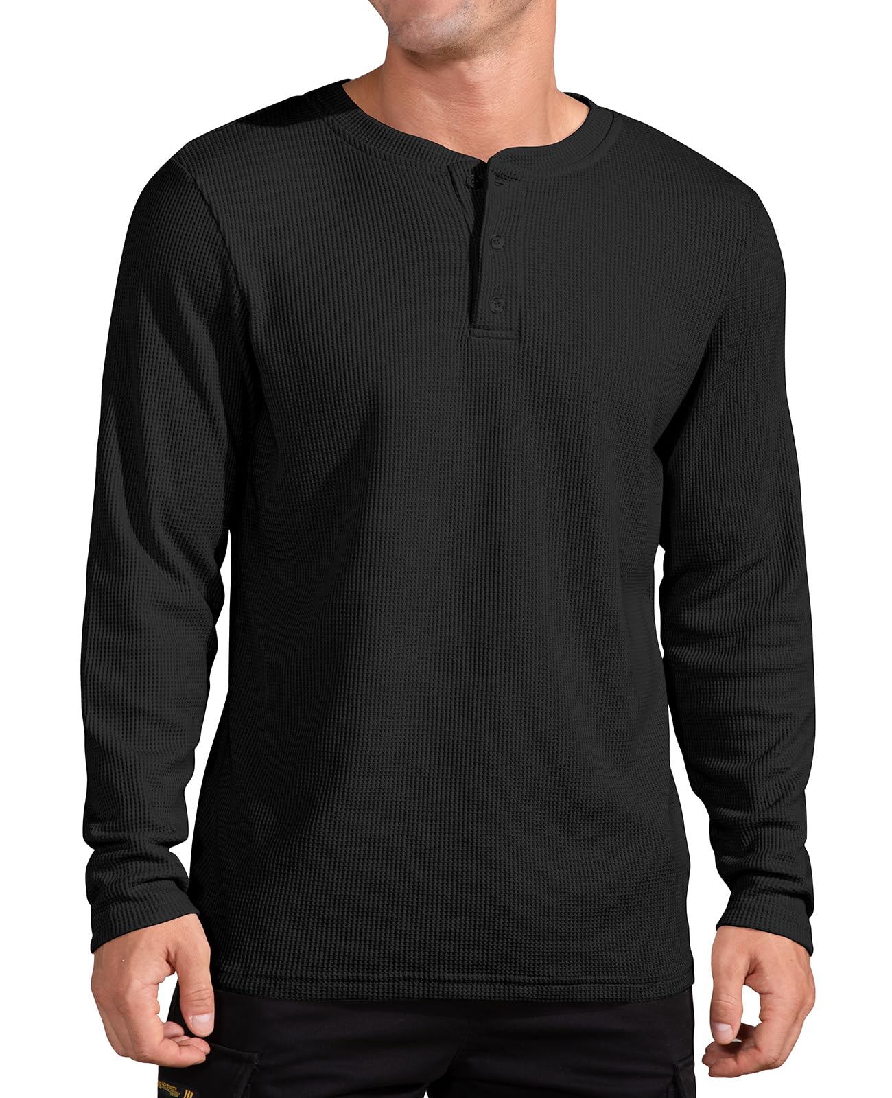 QUALFORT Men's Waffle Long Sleeve Henley Shirt - Soft Thermal Knit Top for Winter, Fall & Layering - Casual Button Up Shirt for Outdoor Activities, Work & Everyday Wear