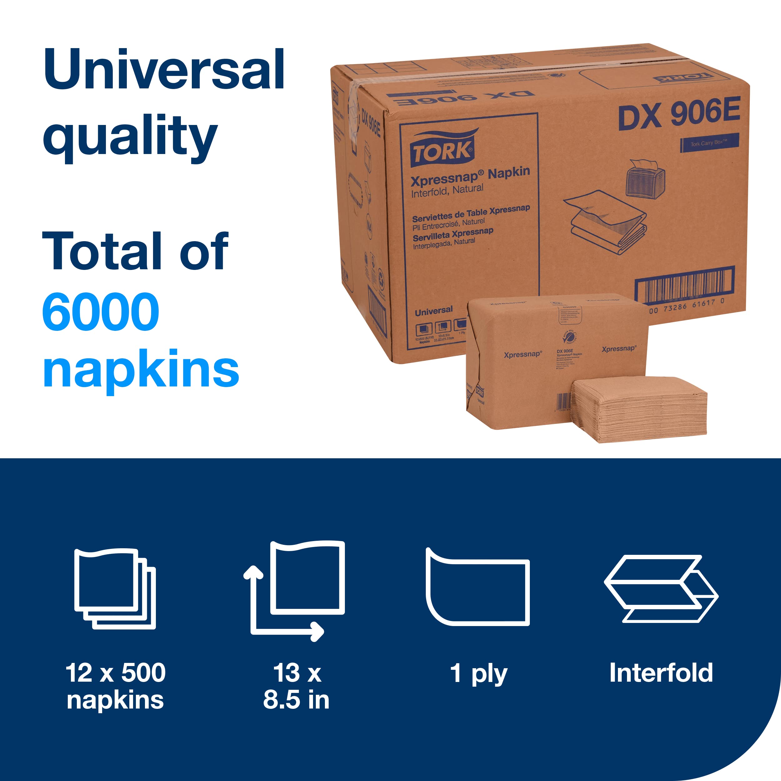 Tork Xpressnap Tabletop Napkin Dispenser in Walnut Finish with Universal Refill - 12 Packs of 500 Premium Paper Napkins for Restaurants, Cafes, and Home Dining