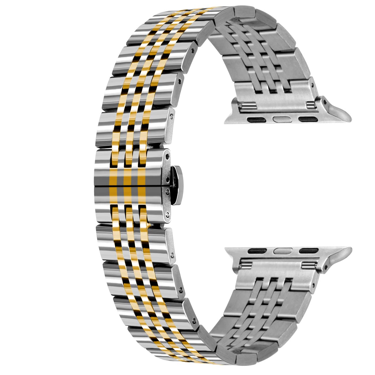 Premium Stainless Steel Apple Watch Band - Gold Silver Black Rose Glossy Metal Strap Compatible with iWatch Series 8/7/6/5/4/3/2/1/SE/Ultra (38mm-49mm) - Unisex Fashion Accessory for Workout, Office & Daily Wear