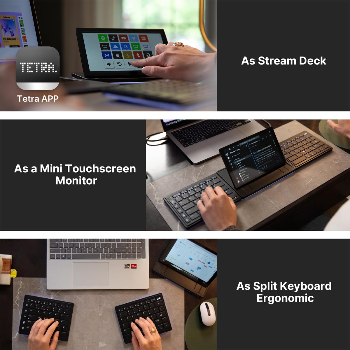 Touchscreen Keyboard with Stream Deck | Split Ergonomic Bluetooth Keyboard with 8