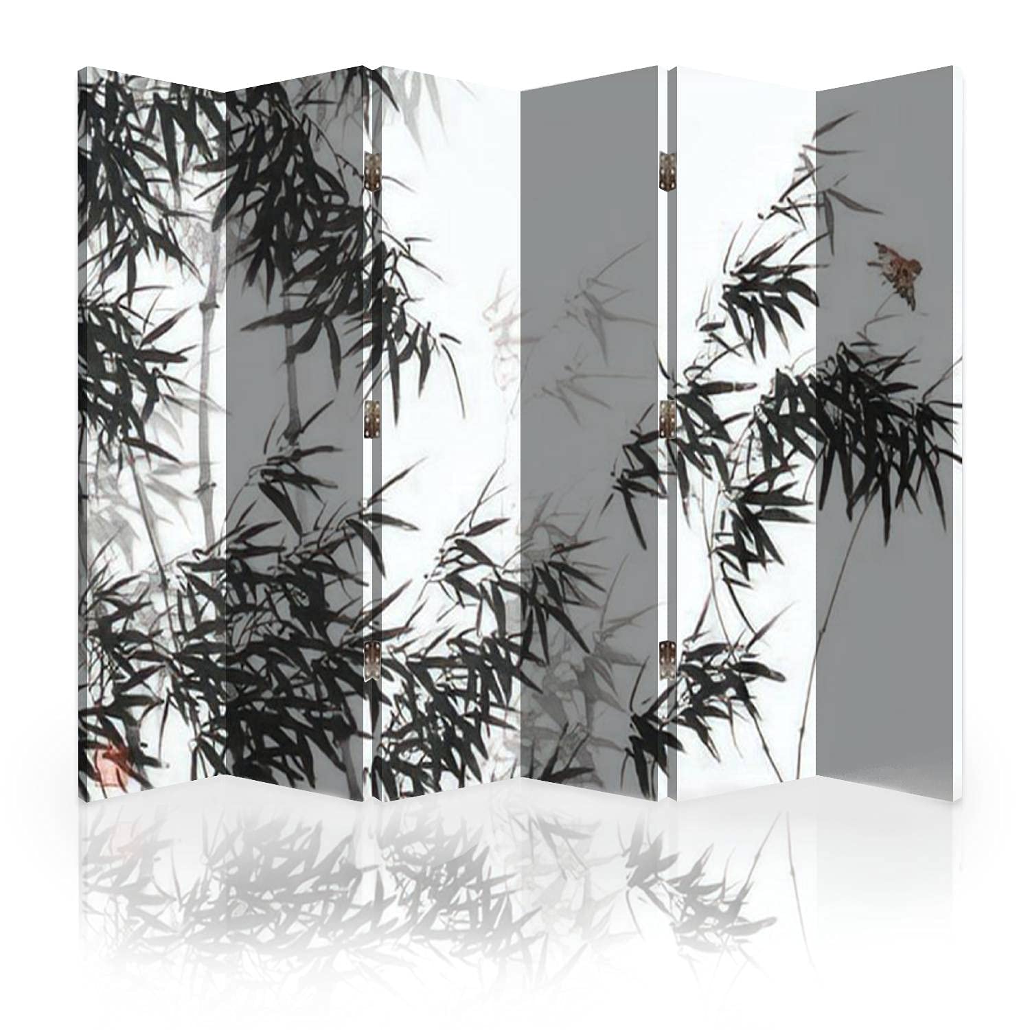 6-Panel Bamboo Canvas Room Divider with Chinese Ink Wash Painting - Folding Privacy Screen for Bedroom, Office & Living Room Separator | Home Decor Partition Wall