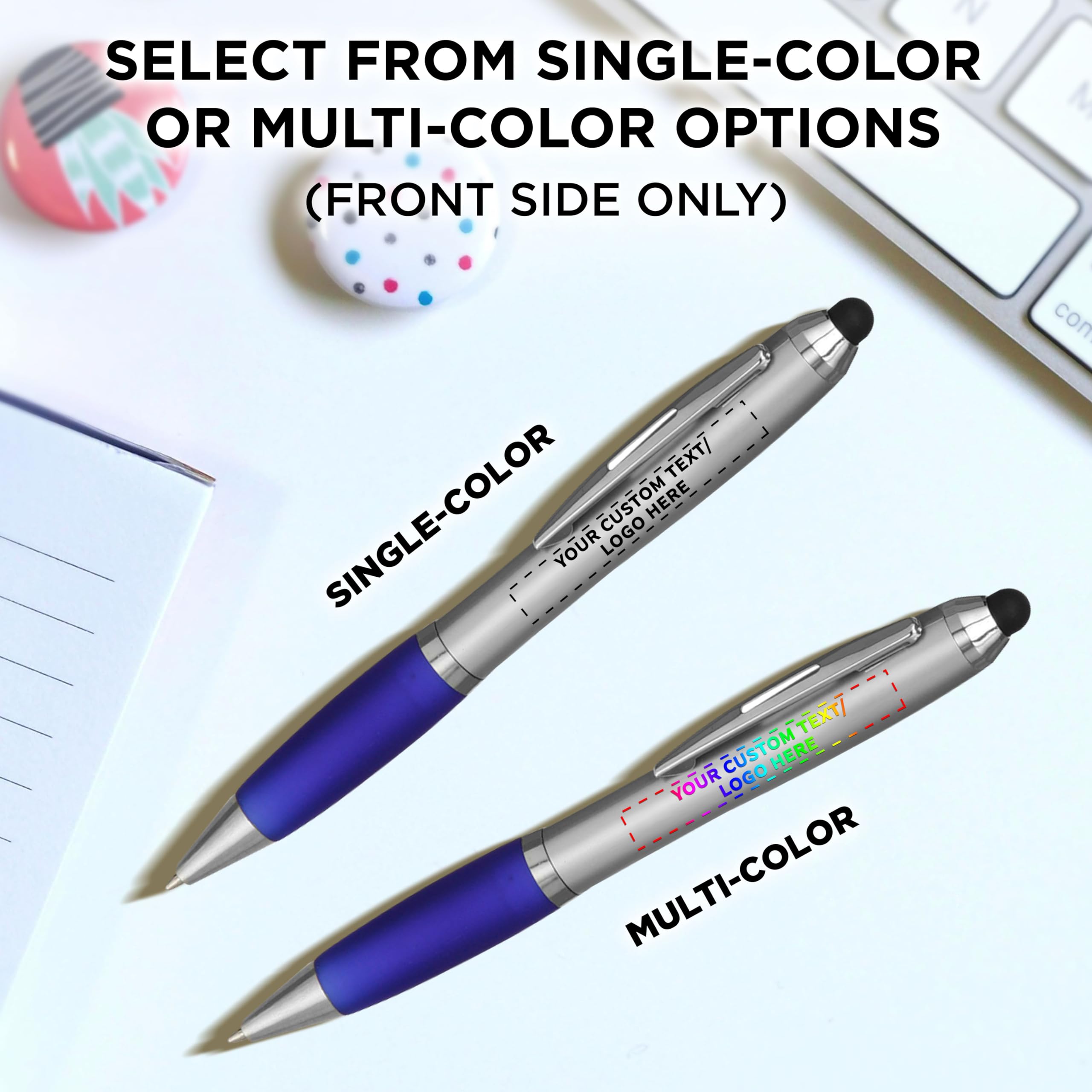 Custom Stylus Ballpoint Pens Set of 50 - Bulk Pack with Black Ink - Personalized Promotional Pens for Office, School, Business, Tradeshows & Events - Perfect for Branding, Giveaways & Corporate Gifts - Blue