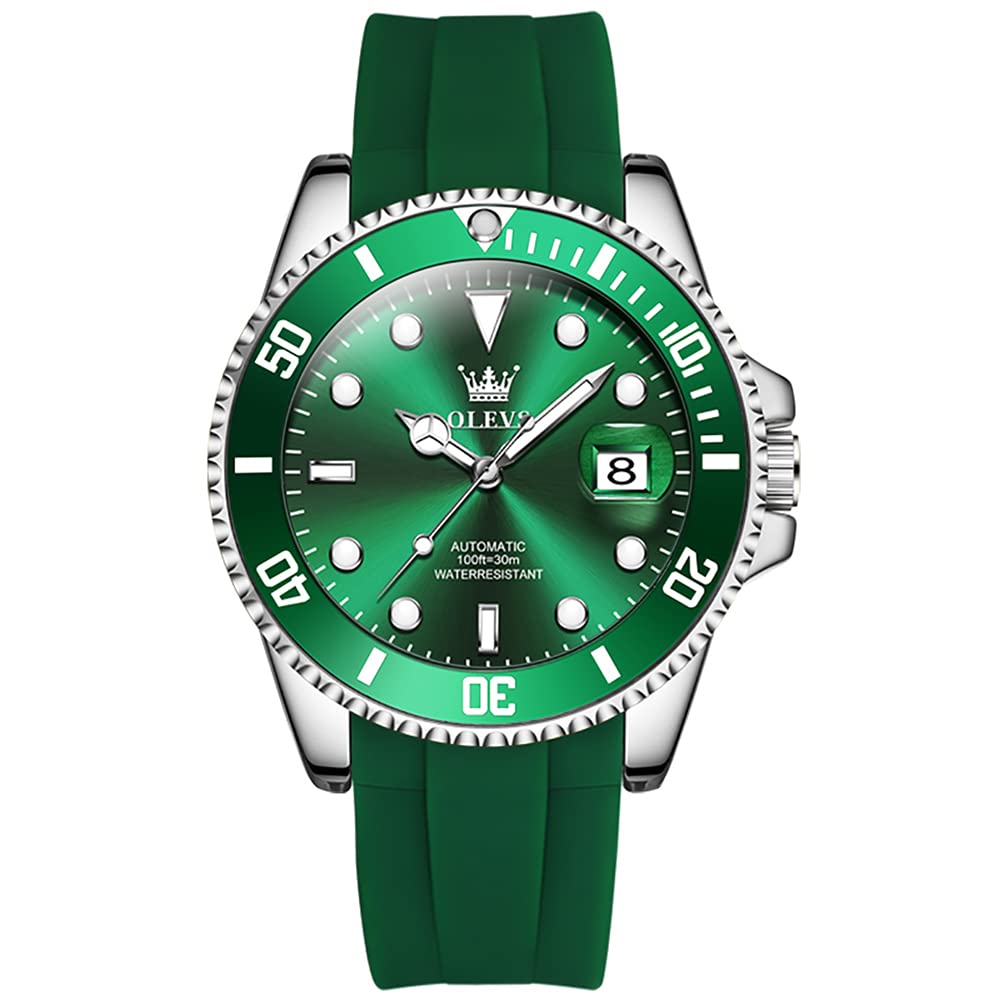 OLEVS Automatic Self-Winding Men's Watch with Date - Big Face Business Casual Stainless Steel Watch, Rotatable Bezel, Luminous & Waterproof - Perfect for Office, Formal Events & Everyday Wear
