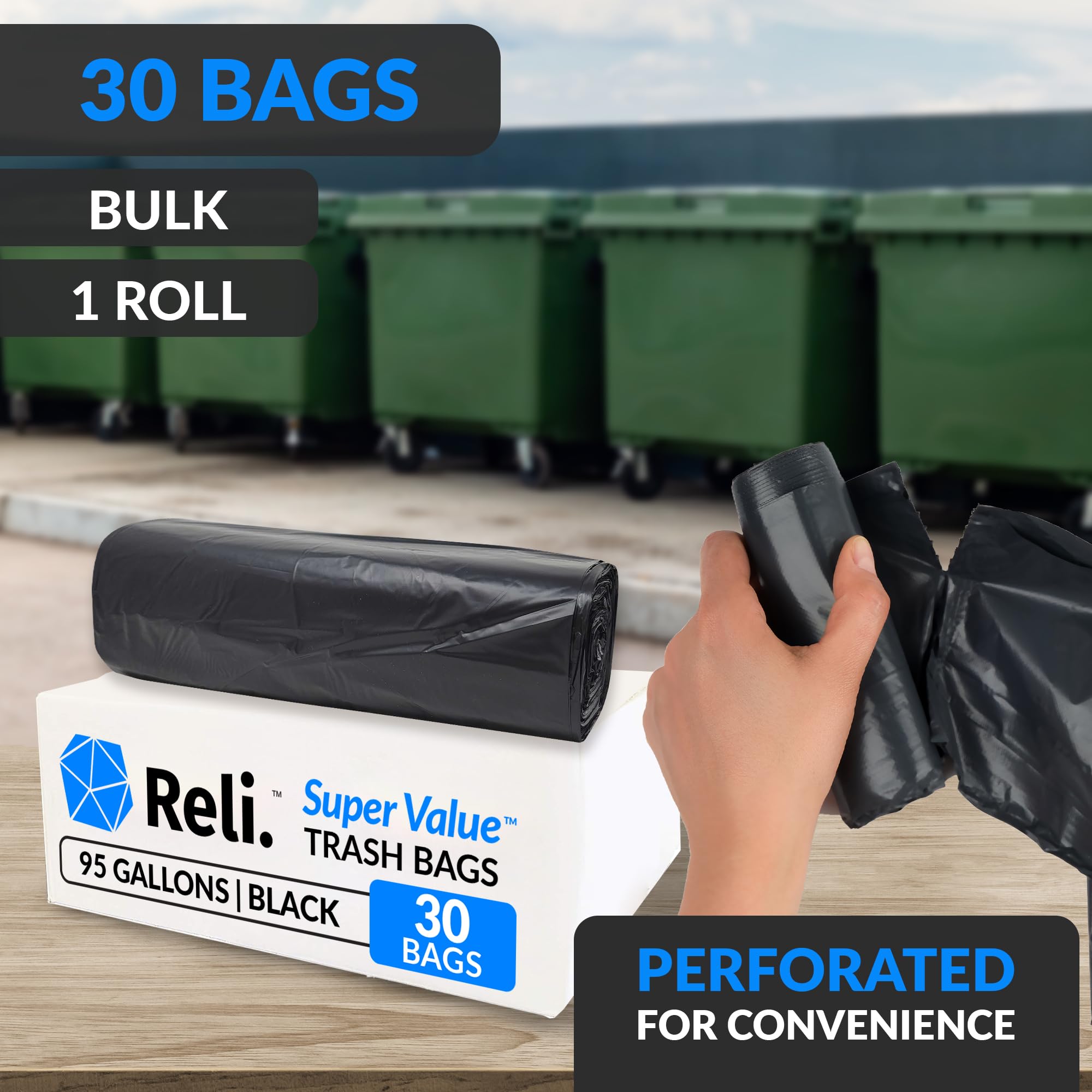 Reliable 95-Gallon Heavy Duty Trash Bags - 30 Count | Extra Large & Durable for Serious Garbage Cleanup | Perfect for Outdoor, Commercial & Home Use (Black)