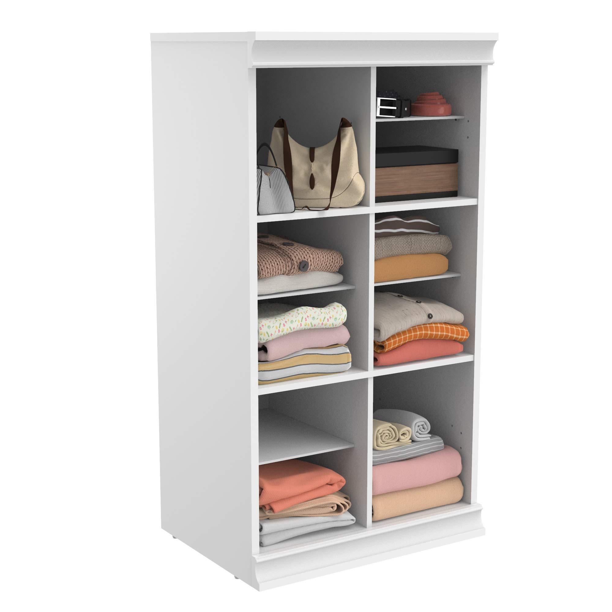 ClosetMaid 12-Shelf Modular Wood Closet Organizer - Adjustable Shelves with Dividers, Stackable Design, Full Backer & Decorative Trim in White | Perfect for Bedroom, Closet & Home Storage Organization