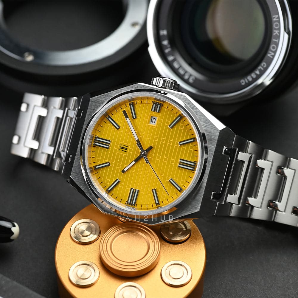 AG Collective Men's Stainless Steel Watch with Silver Strap & Gold Dial - Model G8048SYW - Perfect for Business, Casual & Formal Occasions