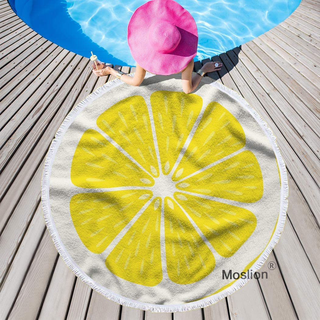 Large 63 Inch Lemon Slice Beach Towel - Citrus Fruit Print, Soft Microfiber & Polyester Blend, Quick Dry, UV Protection | Perfect for Pool, Beach, Yoga, Picnics & Summer Outdoor Activities