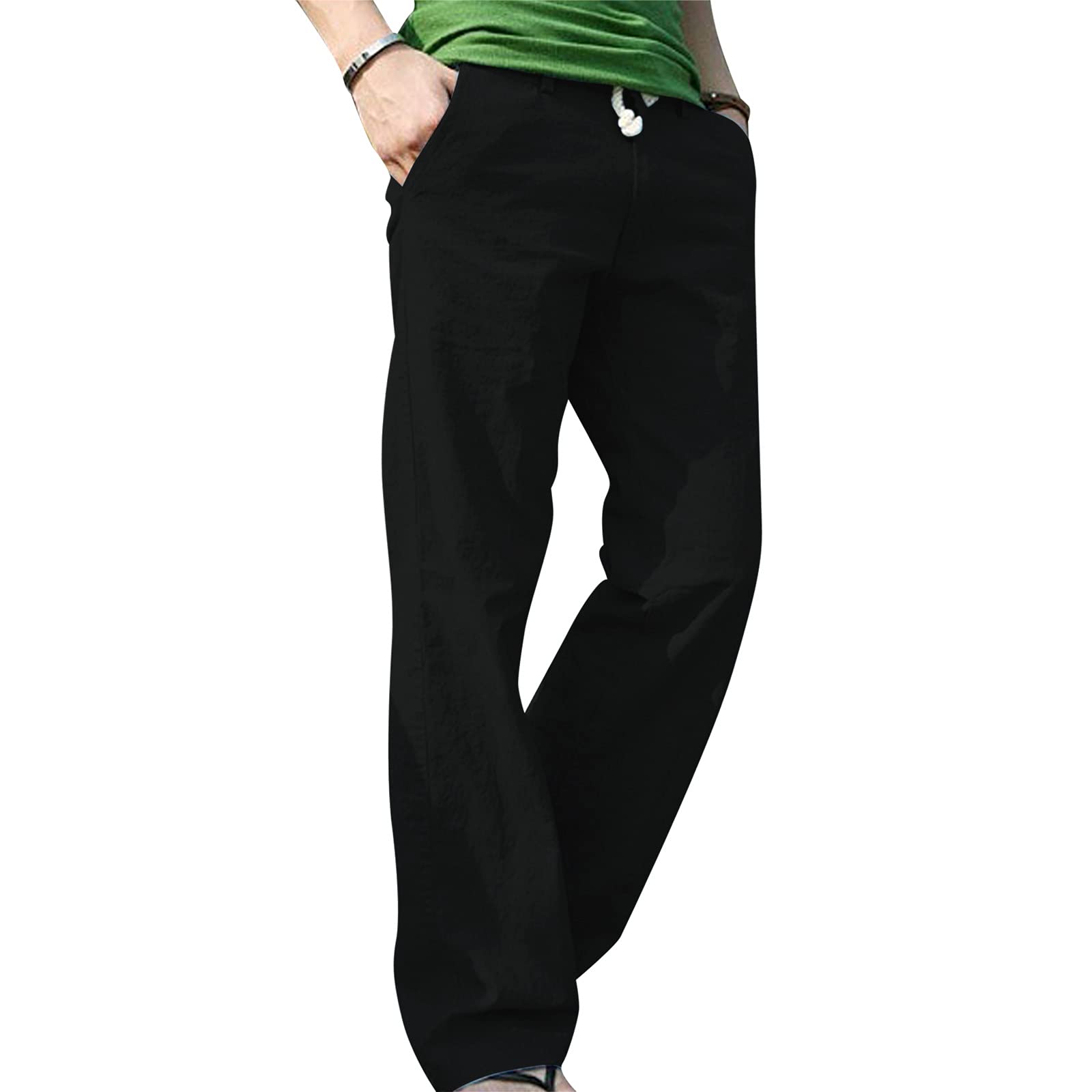 FORUU Men's Linen Pants - Casual Lace-Up Joggers with Pockets, Breathable Cotton Hemp Trousers for Fall & Winter | Comfortable Loose Fit Sweatpants for Lounge, Travel and Outdoor Activities