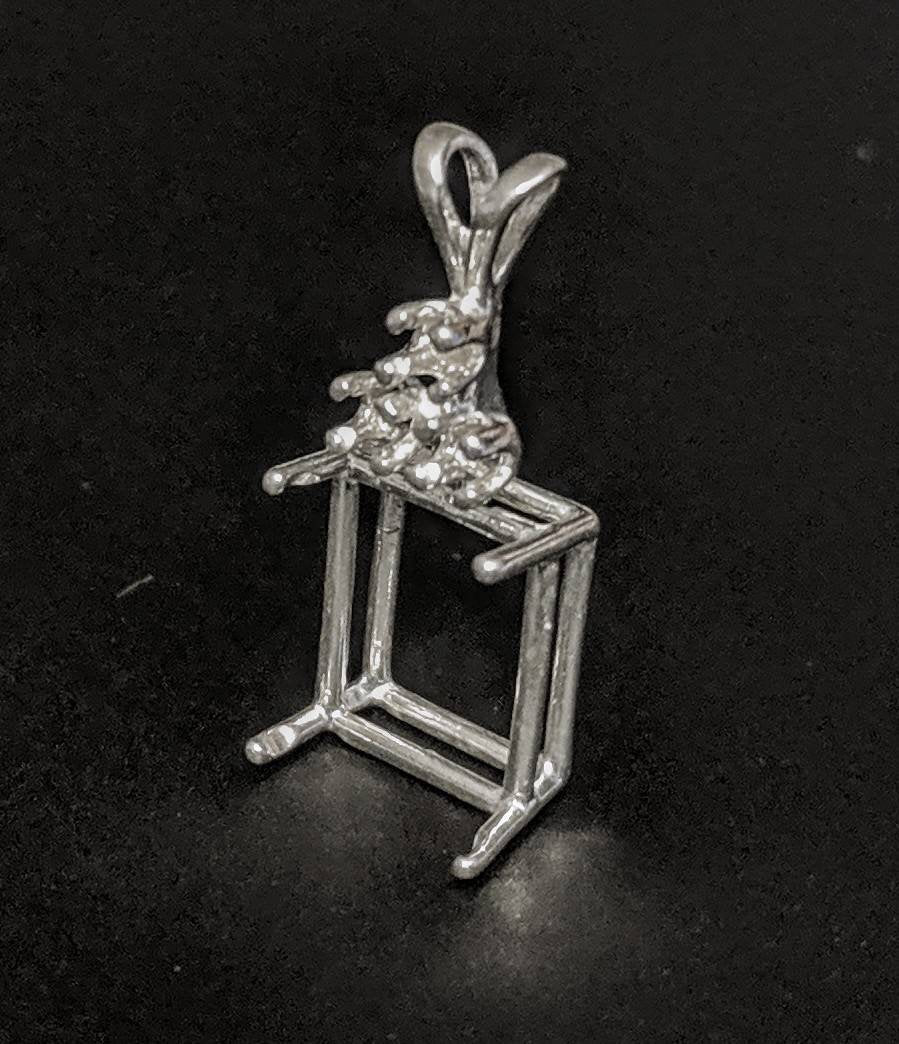 6x4mm & 14x10mm Emerald Cut Sterling Silver or 14K White/Yellow Gold Pendant Setting with Accent Stones | Handcrafted in USA | Perfect for Necklaces, Jewelry Making & Gift Giving