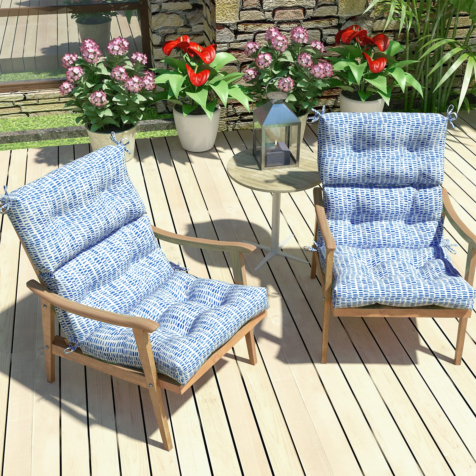 **LVTXIII Outdoor High Back Chair Cushions - Waterproof Adirondack Chair Cushion Set of 2 with Ties, 22” W x 20” D, Pebble Blue - Perfect for Patio, Garden, Deck & Poolside Relaxation**
