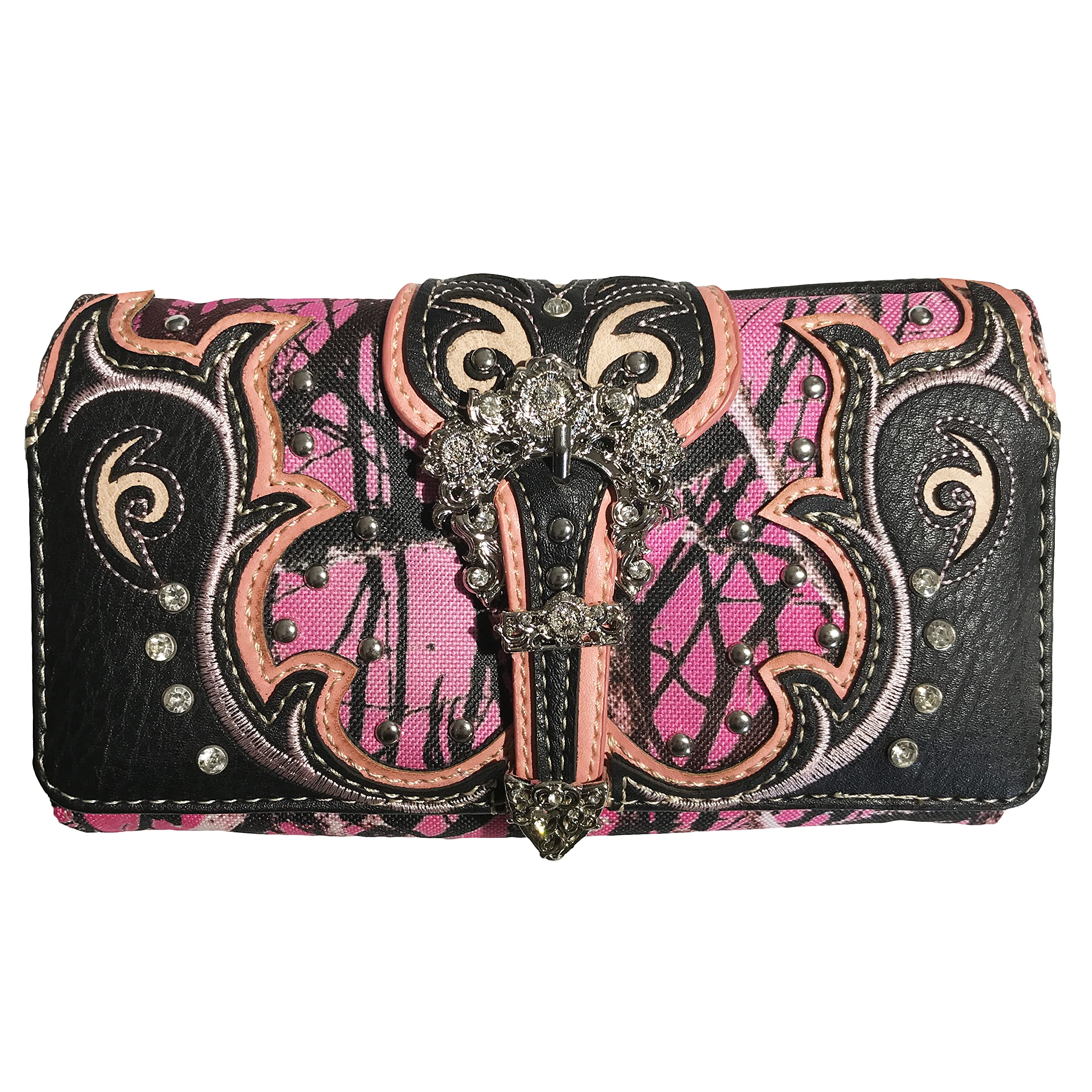 Zelris Camo Shine Glow Rose Buckle Concealed Carry Handbag & Wallet Set for Women | Tactical EDC Purse with Hidden Gun Pocket | Perfect for Outdoor, Travel and Everyday Use
