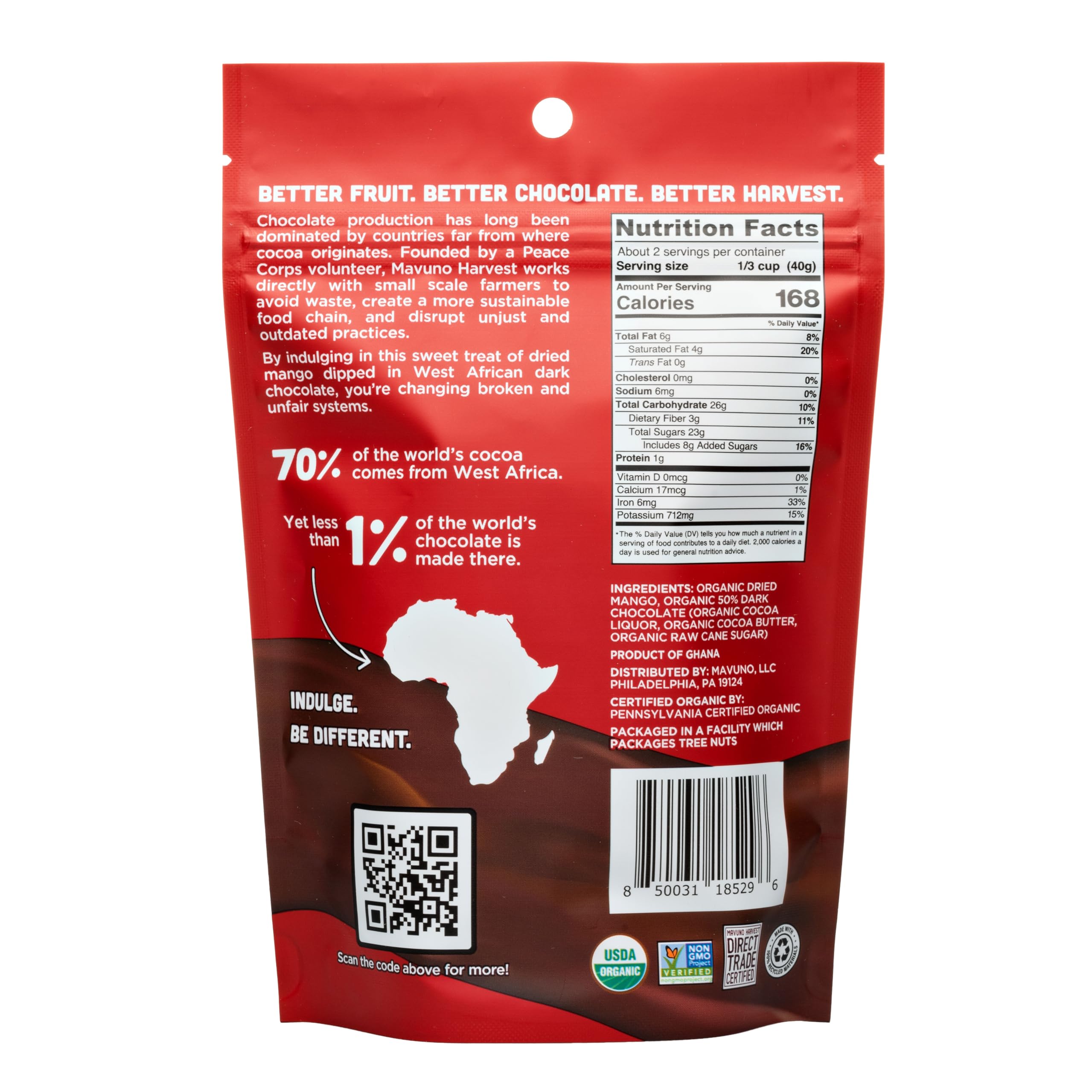 Organic Dark Chocolate Covered Mango Slices - Fair Trade, Vegan, Non-GMO, No Preservatives - Healthy Snack for Weight Loss, Office, Travel & Gifts - 6 Pack (3oz Each) | Mavuno Harvest