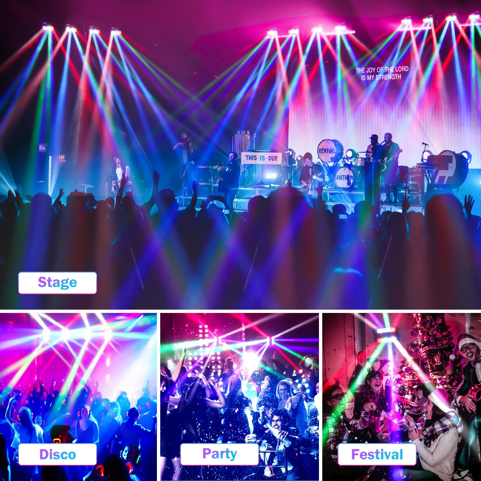 BETOPPER 8x3W RGBW LED Moving Head DJ Lights - Sound Activated & DMX-512 Control for Stage Lighting (2 Pack) | Perfect for Parties, Weddings, Clubs, Carnivals, Pubs and Disco Events