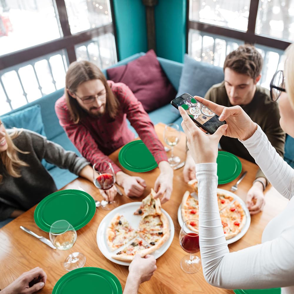 50-Pack 9 Inch Heavy Duty Disposable Paper Plates - Eco-Friendly Round Dinner Plates for Parties, Picnics, Birthdays & St. Patrick's Day - Durable Green Paper Plates for Daily Use, BBQ, Camping & Family Gatherings
