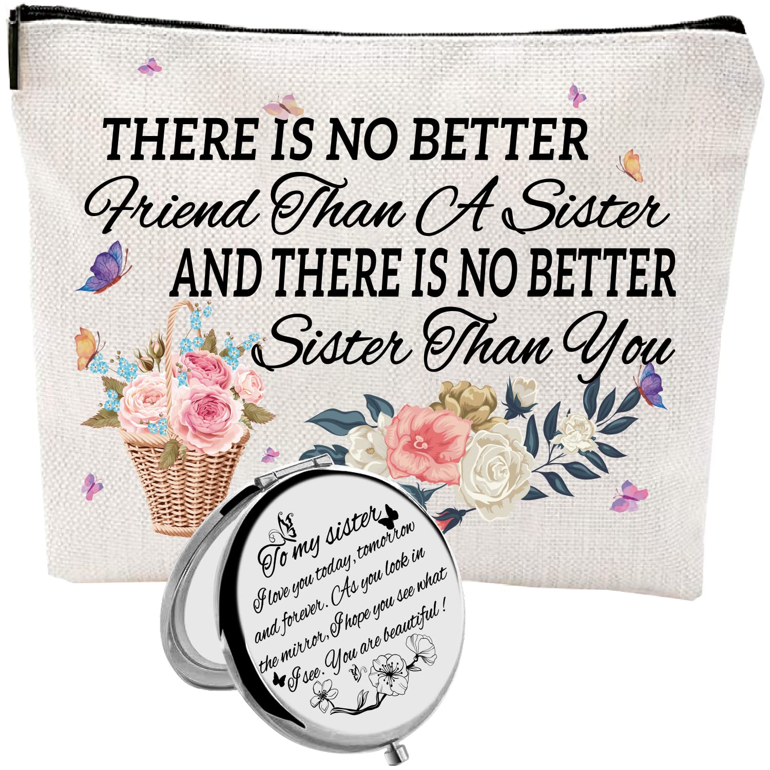 Best Sister Gifts - Thoughtful Birthday & Appreciation Presents for Sisters - Cute Cosmetic Bag with Mirror - Perfect for Birthdays, Holidays & Special Occasions