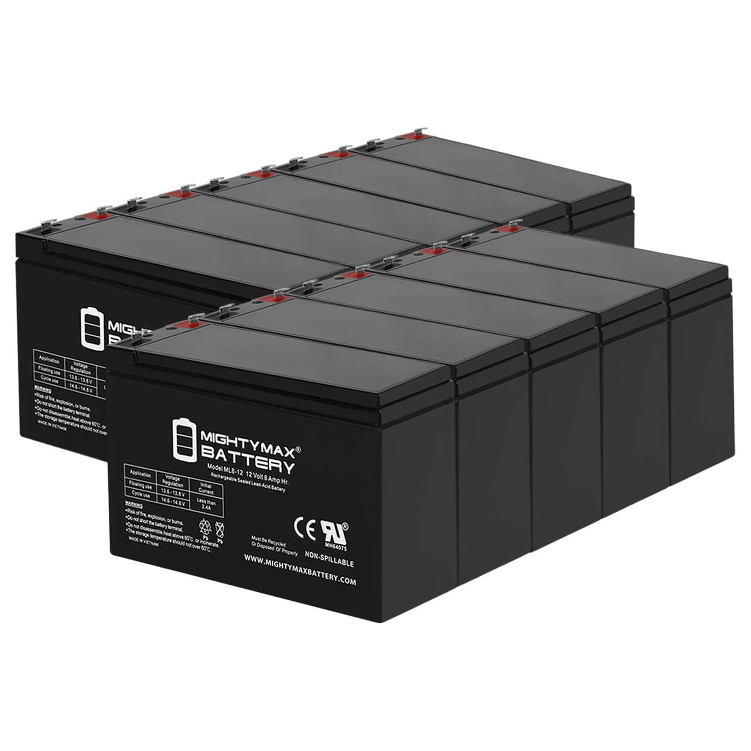 Mighty Max 12V 8Ah Replacement Battery for Minuteman Pro 520 & Pro 520i UPS Systems - 10 Pack - Backup Power for Office Equipment, Security Systems & Emergency Lighting