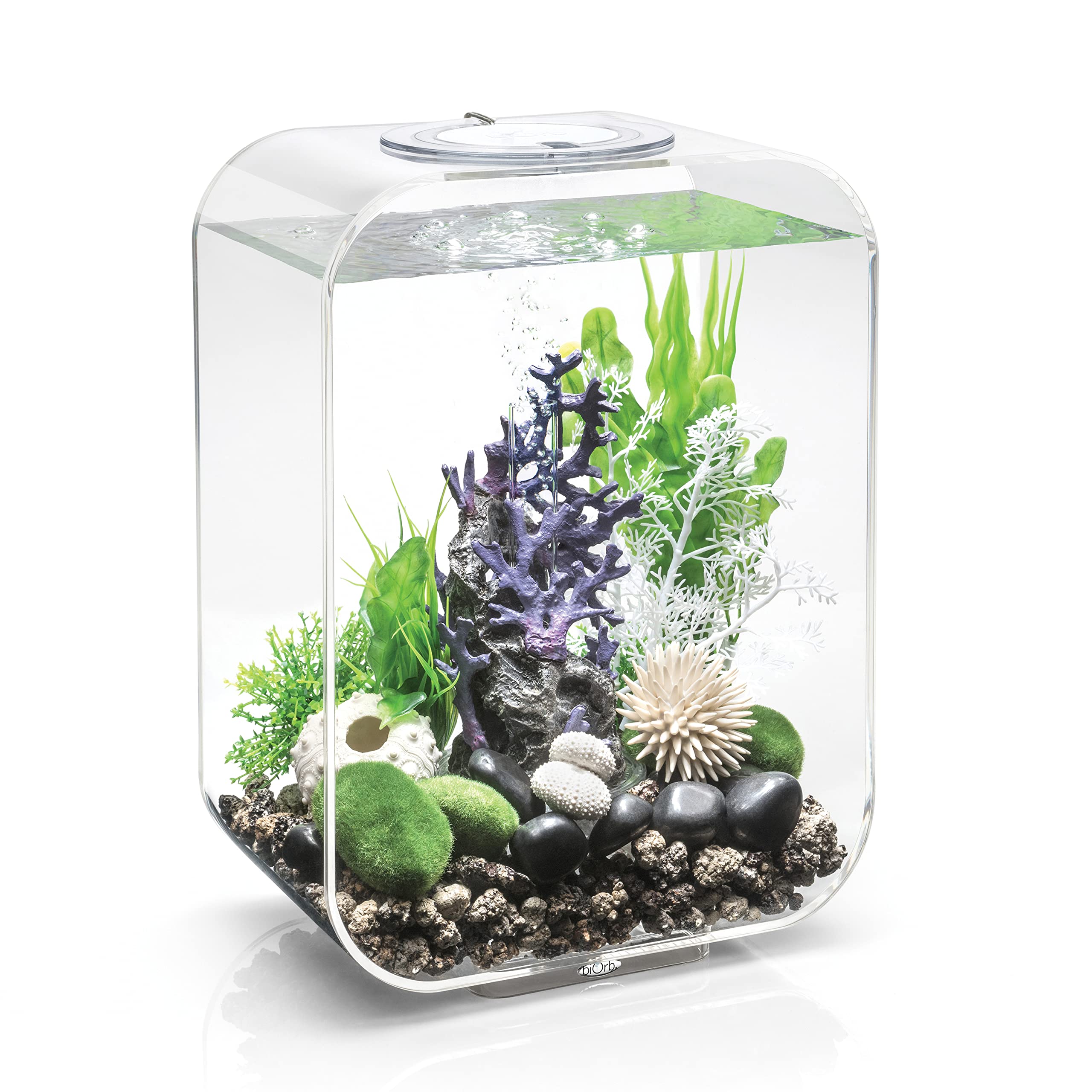 biOrb Life 15 Acrylic 4-Gallon Aquarium with White LED Lights - Modern Compact Fish Tank for Tabletop or Desktop Display, Clear Transparent Design - Perfect for Home, Office Decor & Relaxation