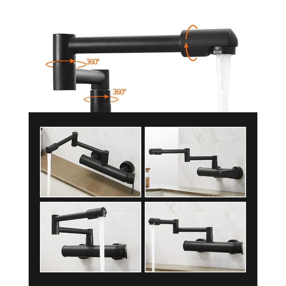Black Retractable Rotary Folding Kitchen Faucet with Hot/Cold Water - Adjustable Spray Shower & Water Column Outlet for Modern Sinks (Ideal for Small Kitchens, RVs & Apartments)