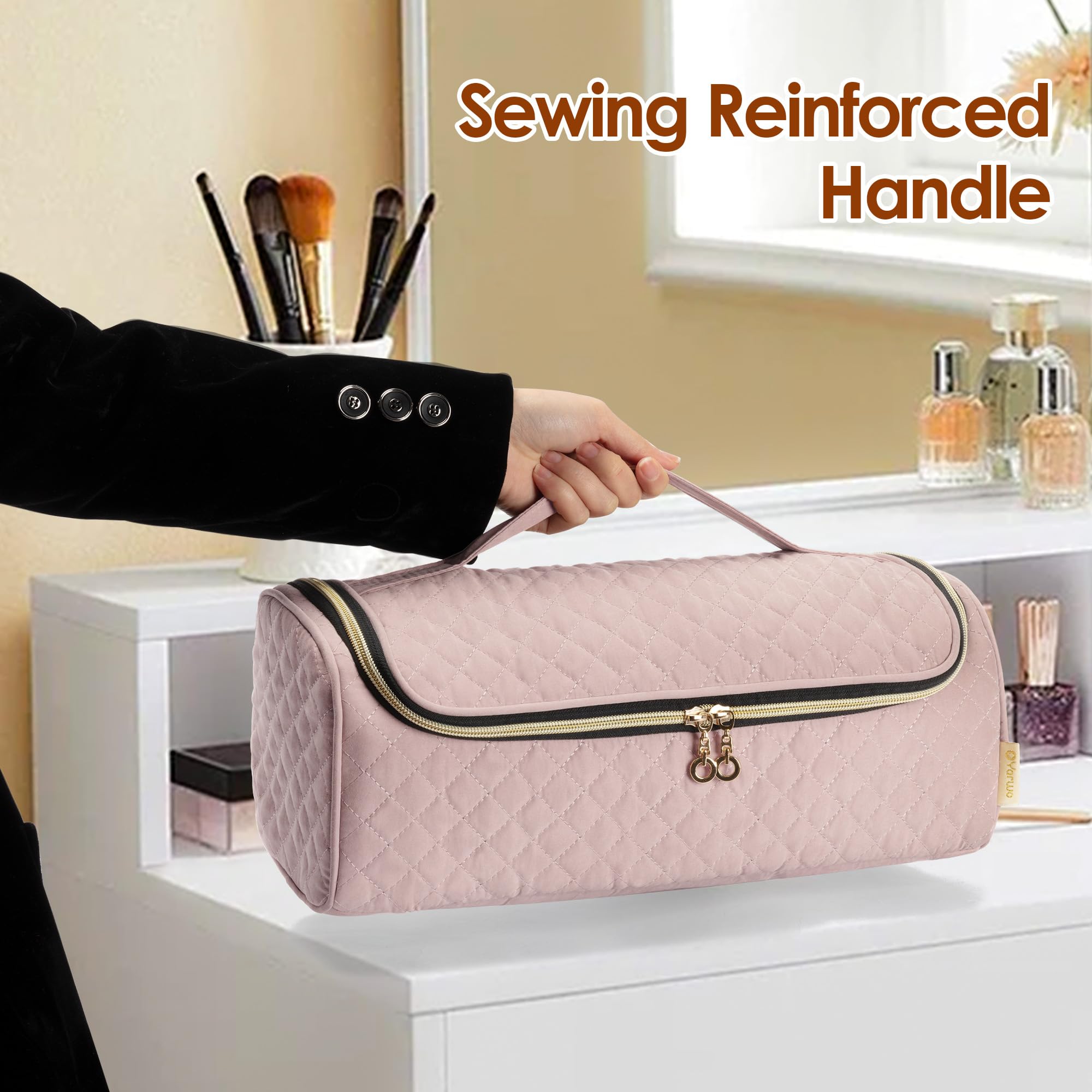 Yarwo Travel Hair Straightener Bag for Dyson, Revlon, CHI, GHD & Remington Flat Irons - Portable Storage Case for Hair Straightener, Curling Iron & Accessories, Dusty Rose - Perfect for Travel, Home & Salon Use