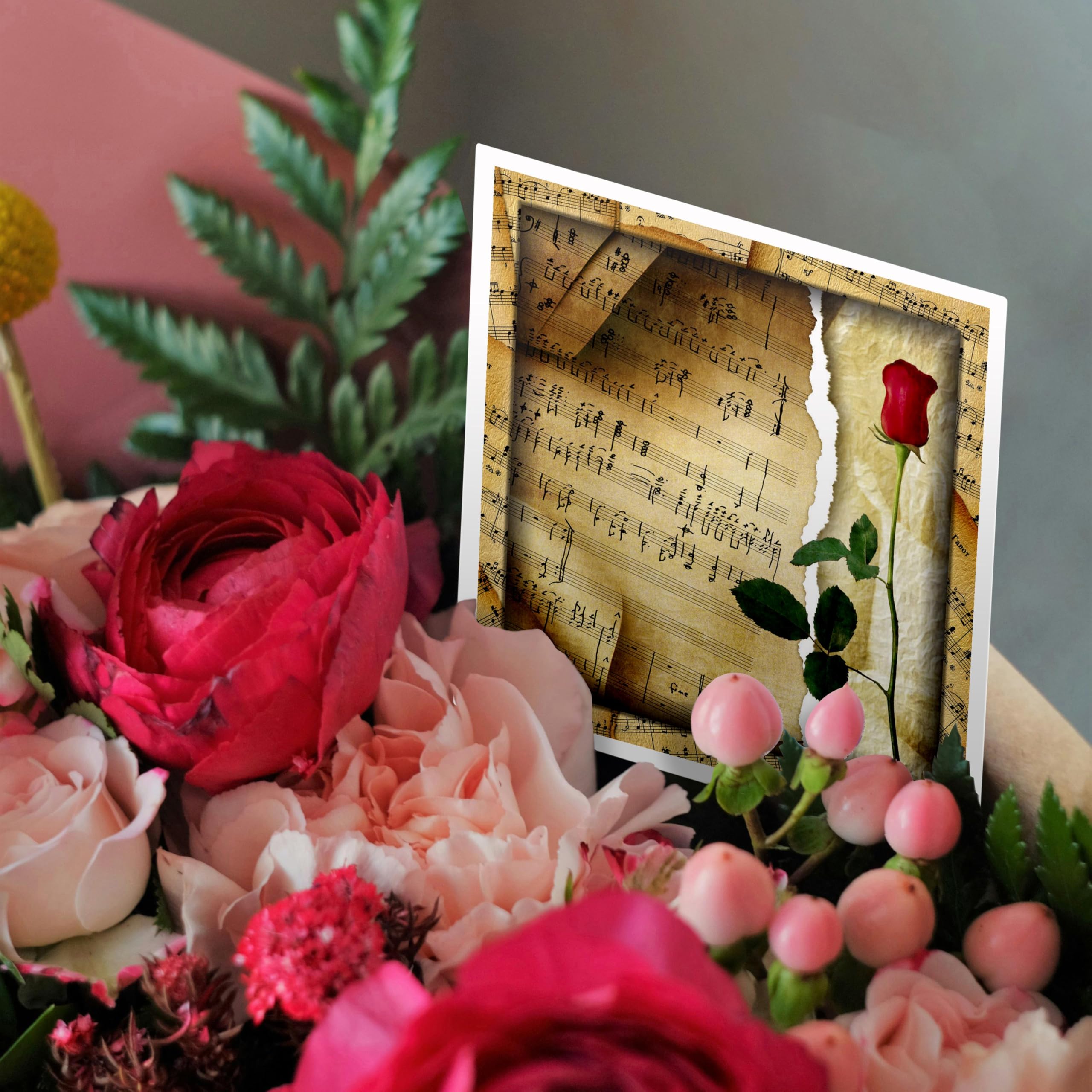 12 Pack Greeting Cards with Rose & Music Themes - Perfect for Birthdays, Anniversaries & Special Occasions